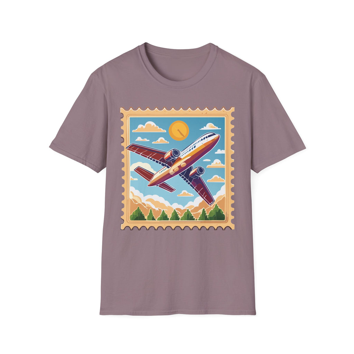 Retro Airplane Stamp design T-Shirt | Vintage Travel Plane Graphic Tee Unisex 100 Cotton Gildan T-Shirt