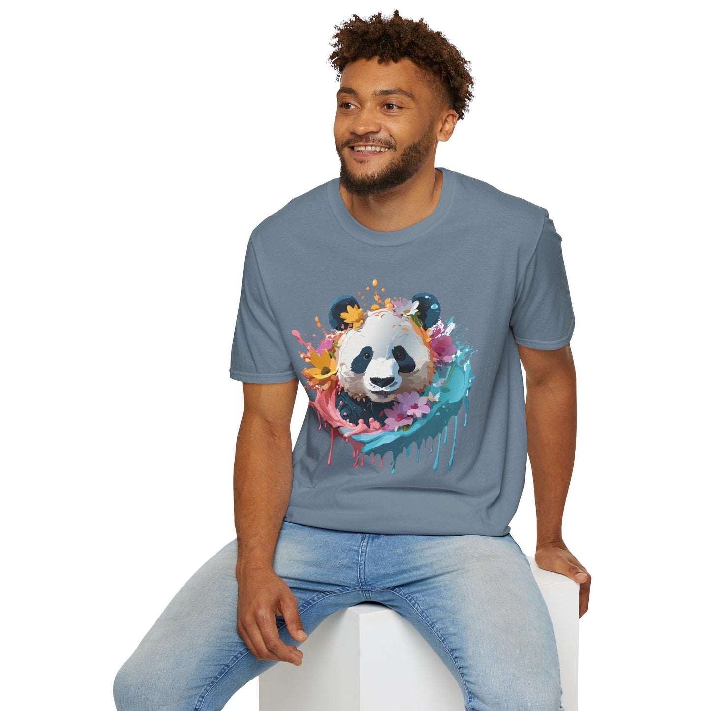 Unisex Panda Shirt Softstyle Tee 100 Percent Ring Spun Cotton Casual Animal Print