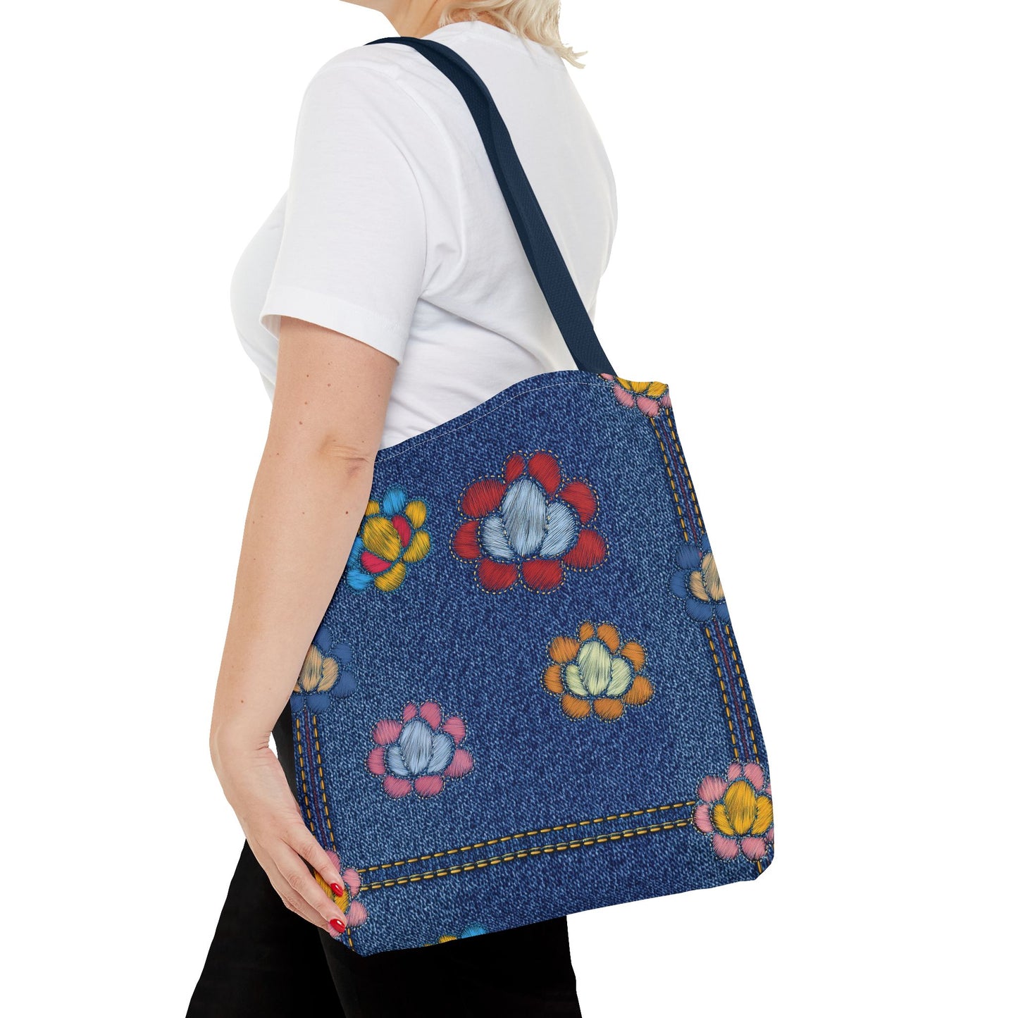 Denim Fabric Imitation Print Unisex Canvas Bag Poly Spun 3 Sizes Tote Bag 173