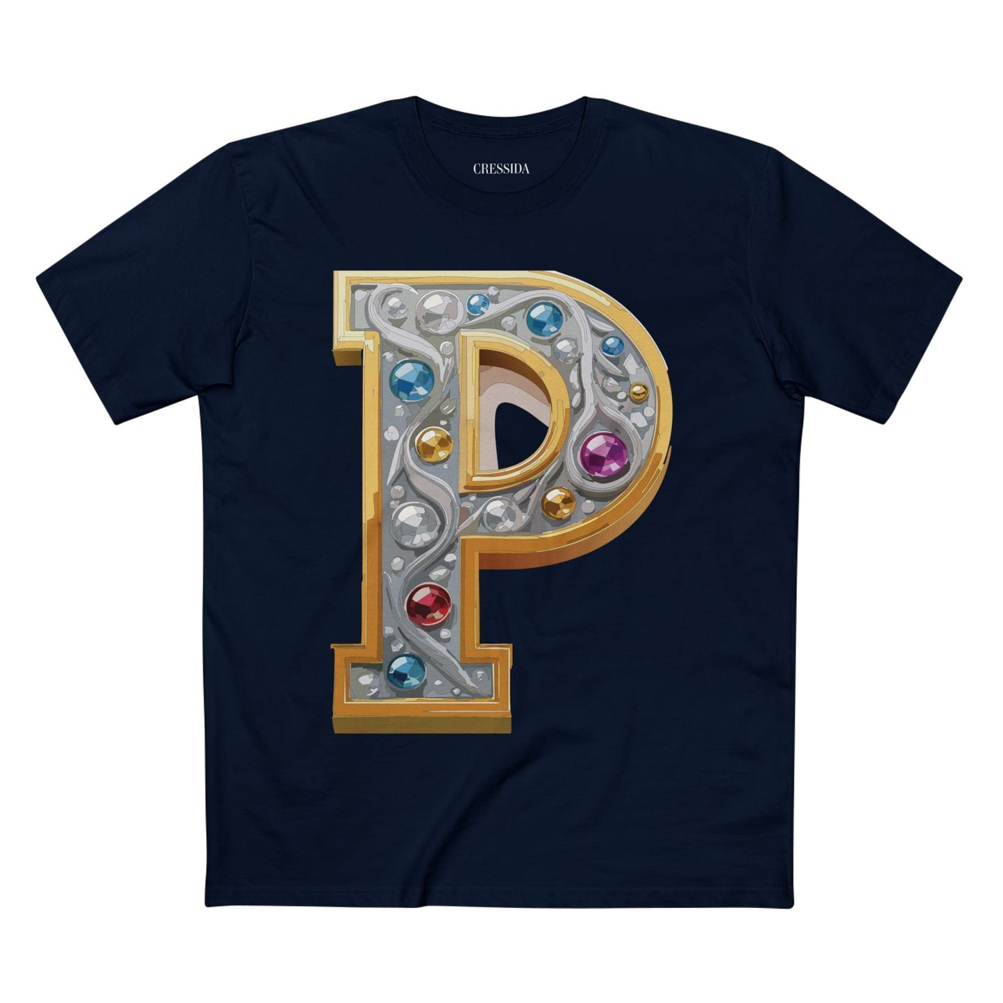 Letter P Graphic Design Tee Unisex 100 Cotton With Antique Gold Letters Artwork T-Shirt