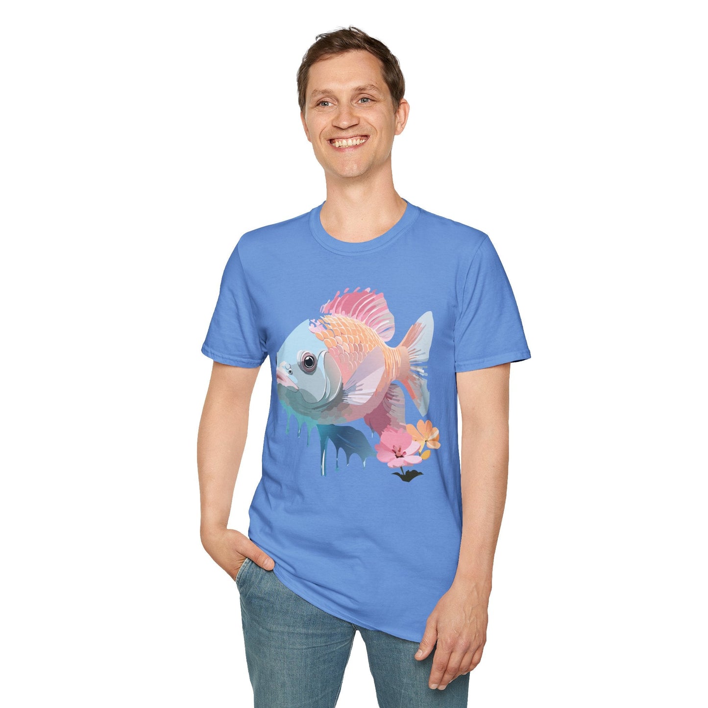 Fish Art Design Shirt Unisex Graphic Tee 100 Percent Ring Spun Cotton Softstyle Gildan 64000