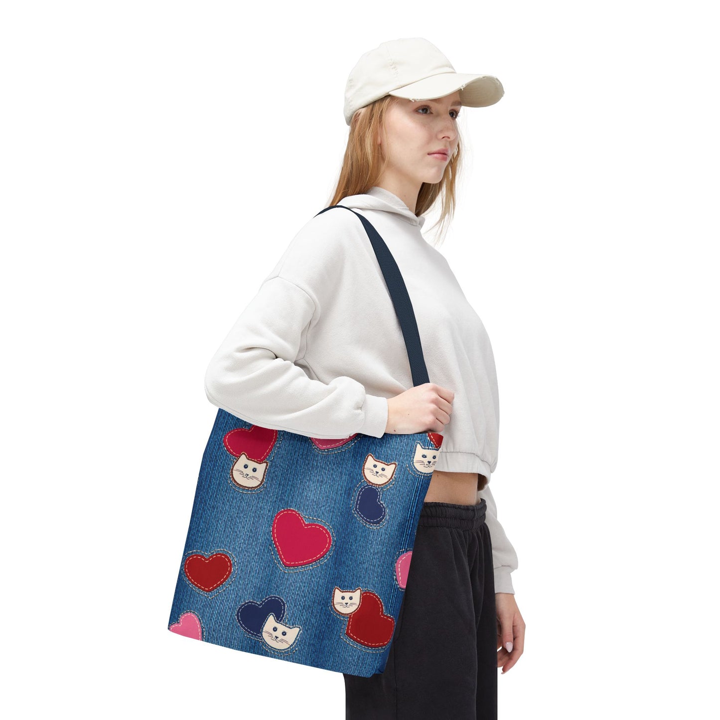 Love Day Graphic Design Denim Fabric Imitation Print Unisex Canvas Bag POLY 3 Sizes Tote Bag 201-17