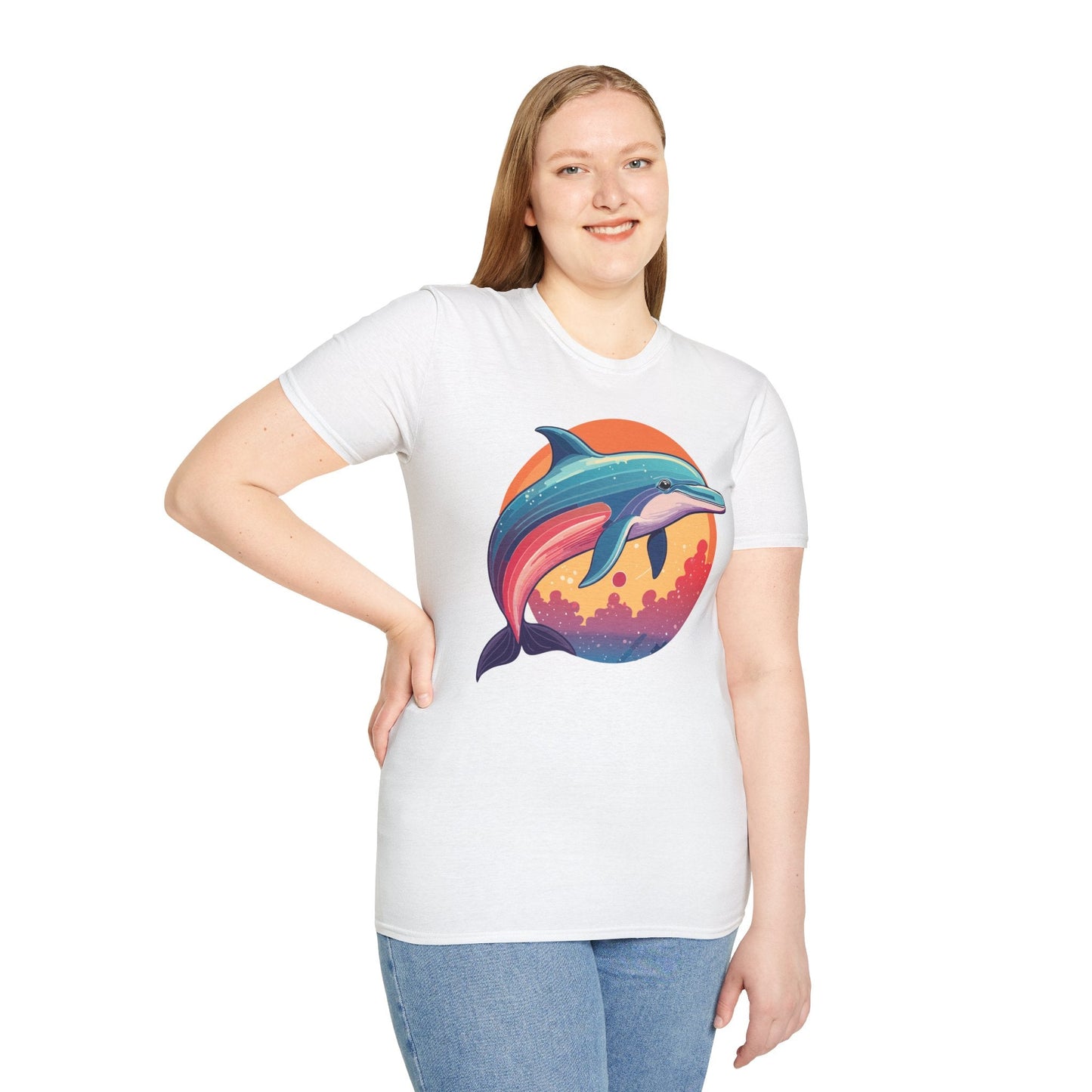 Dolphin Shirt For Unisex Adults Gildan Softstyle 64000 Ring Spun Cotton Tee Fish Tee