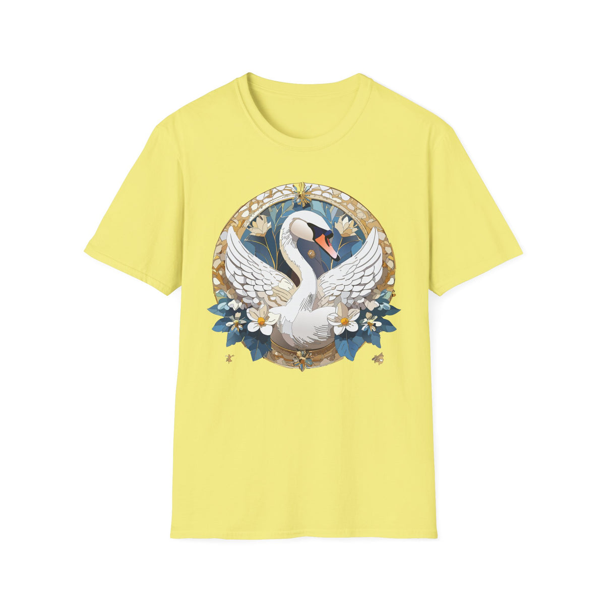 Art Nouveau Swan Illustration T-Shirt | Floral Circle Design