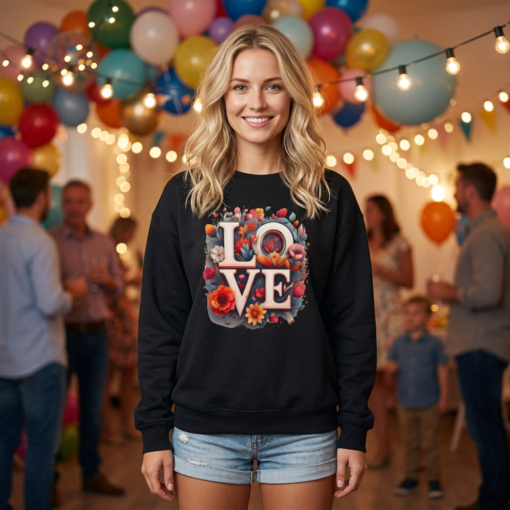 Floral Love Graphic Valentine's Day Sweatshirt Unisex 50/50 Cotton-Poly Sweatshirt w63