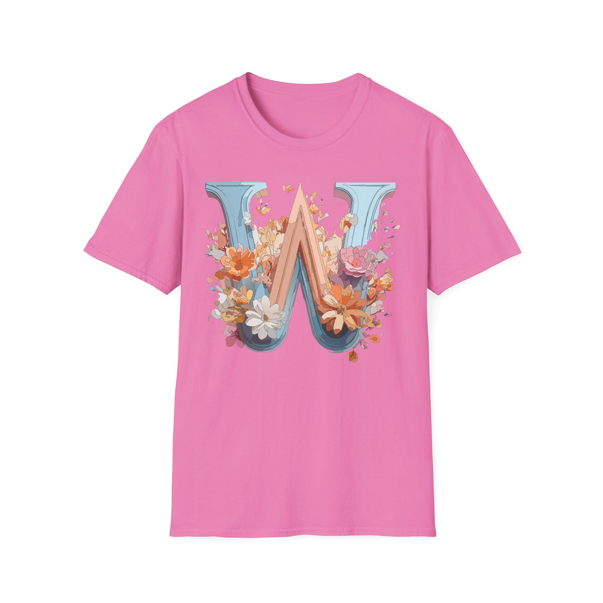Floral Monogram W T-Shirt | Letter W Initial Tee, Vintage Botanical Alphabet