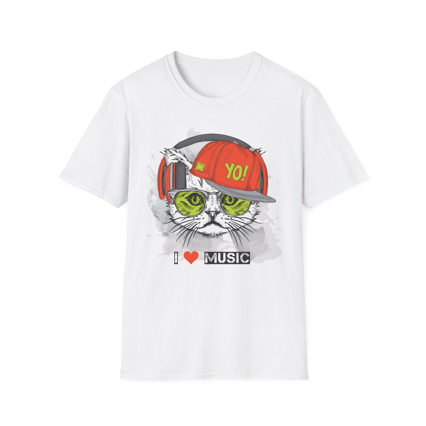 Cat DJ T-Shirt Unisex Cotton Short Sleeves I Love Music Graphic Tee