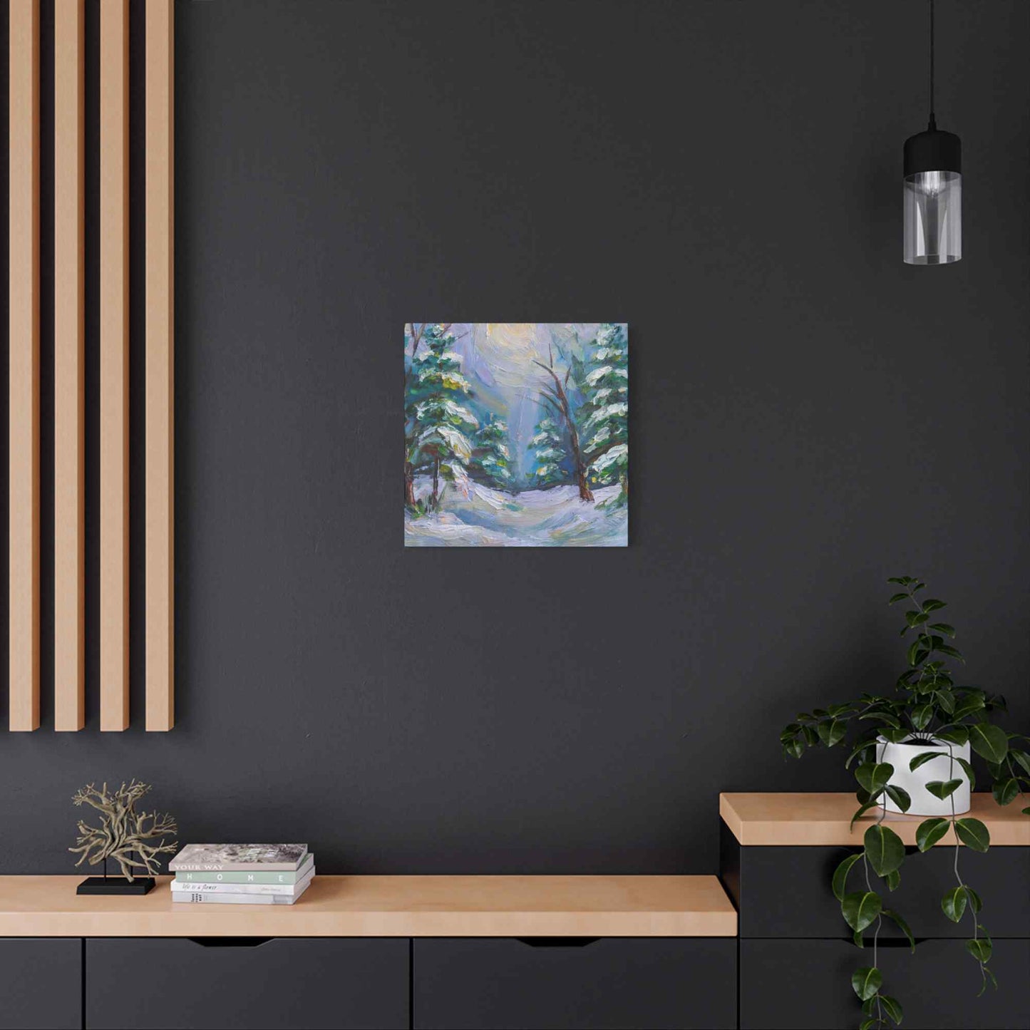 Snow Forest Print Canvas, Oil Paint Print 20x20, 24x24, 30x30, 32x32, 36x36 Art Design Print Pine-Wood Inner Frame MC-78