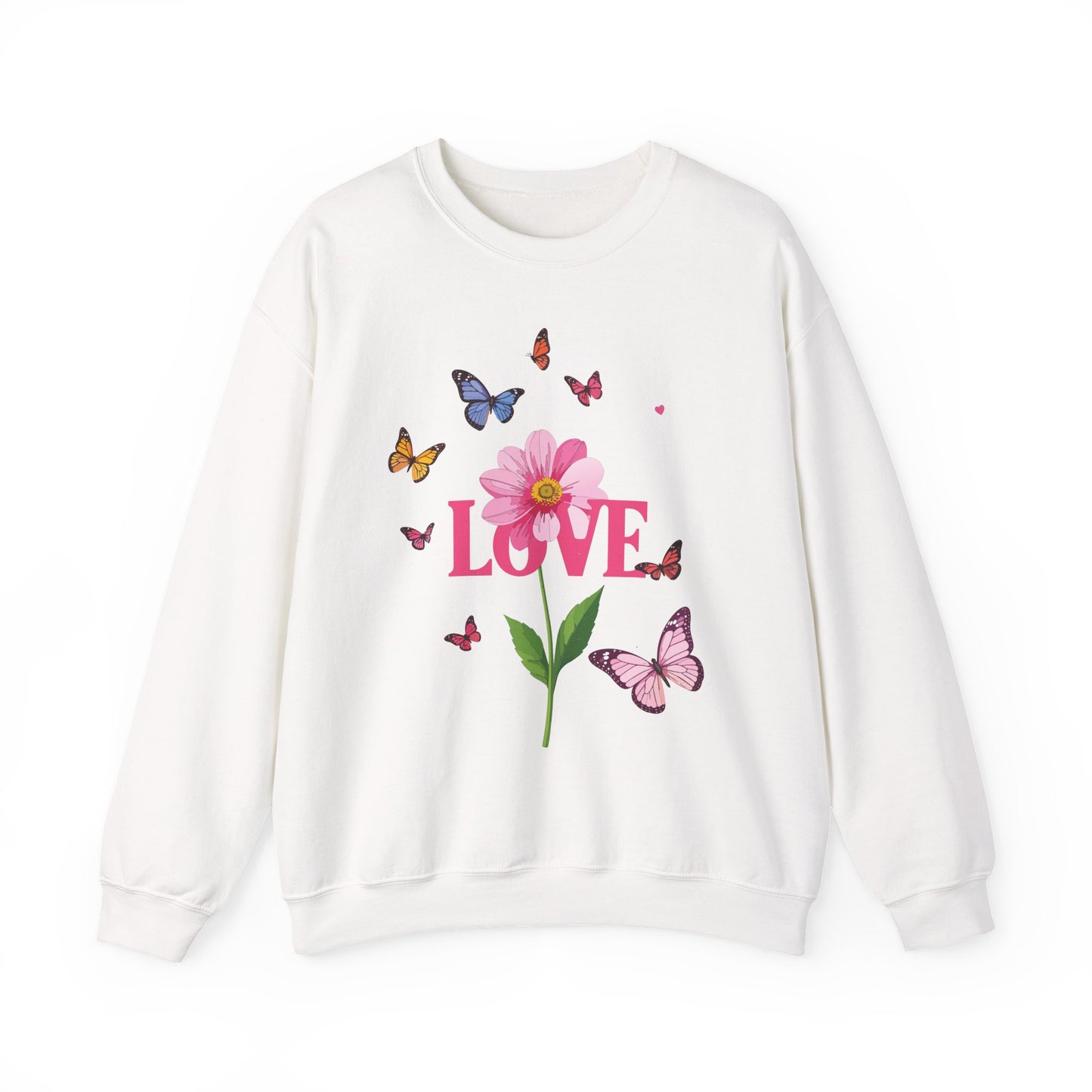 Unisex Floral Love Sweatshirt, Love Floral Sweatshirt, Floral Butterfly Sweatshirt, 50/50 Cotton-Poly Valentine's Day Sweatshirt 01