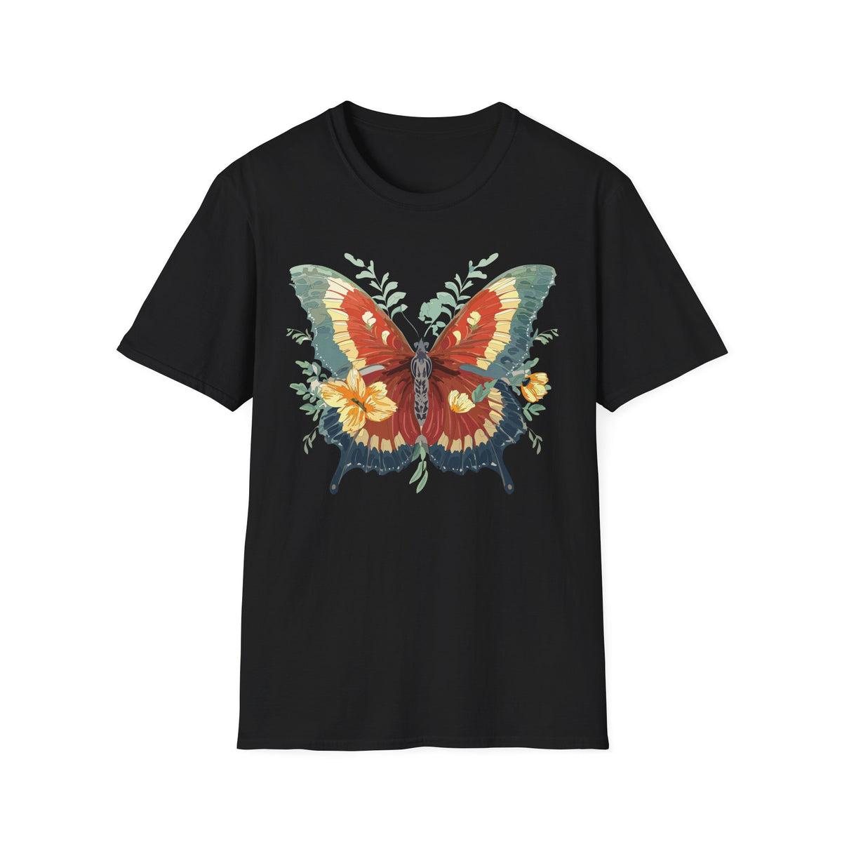 Red and Green Butterfly T-Shirt | Floral Wings Graphic Tee Unisex 100 Cotton Gildan T-Shirt