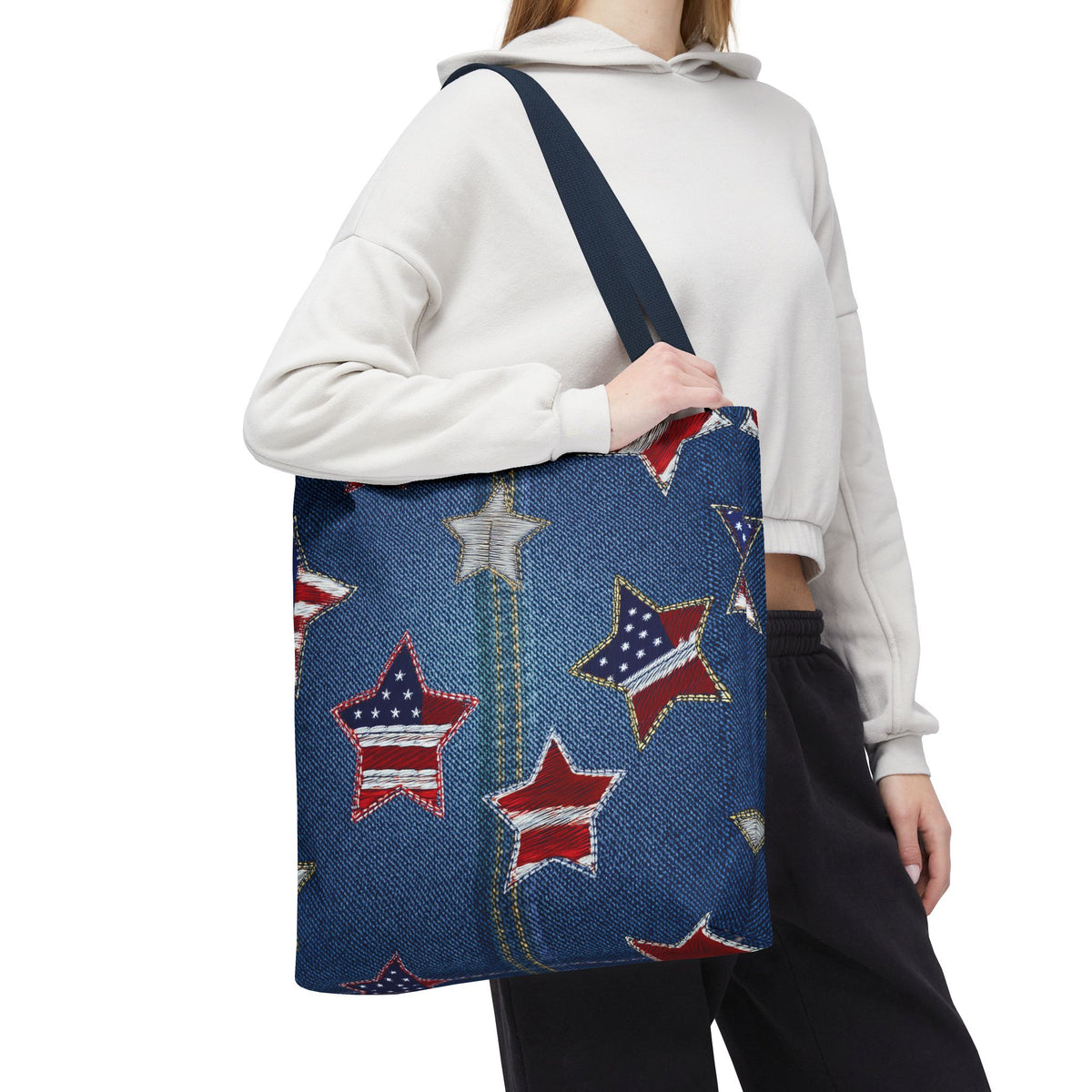 4th of July Graphic Denim Fabric Imitation Print Unisex Canvas Bag Poly Spun 3 Sizes Tote Bag 200-9