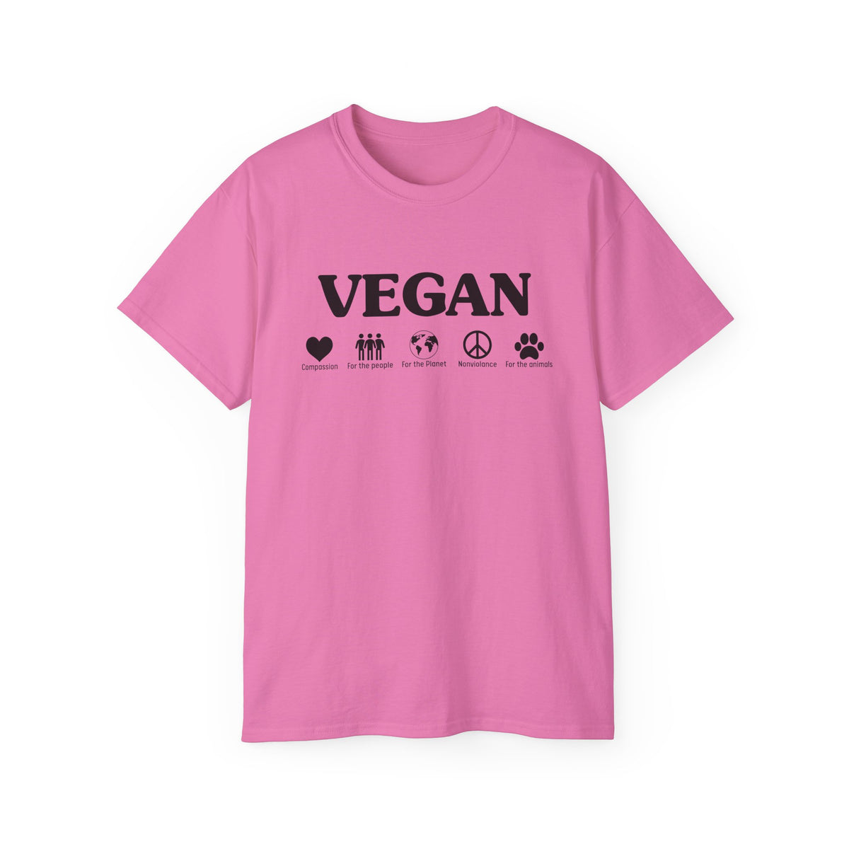 Vegan Icons Tee | Heart, People, Earth, Peace, Paw Symbols