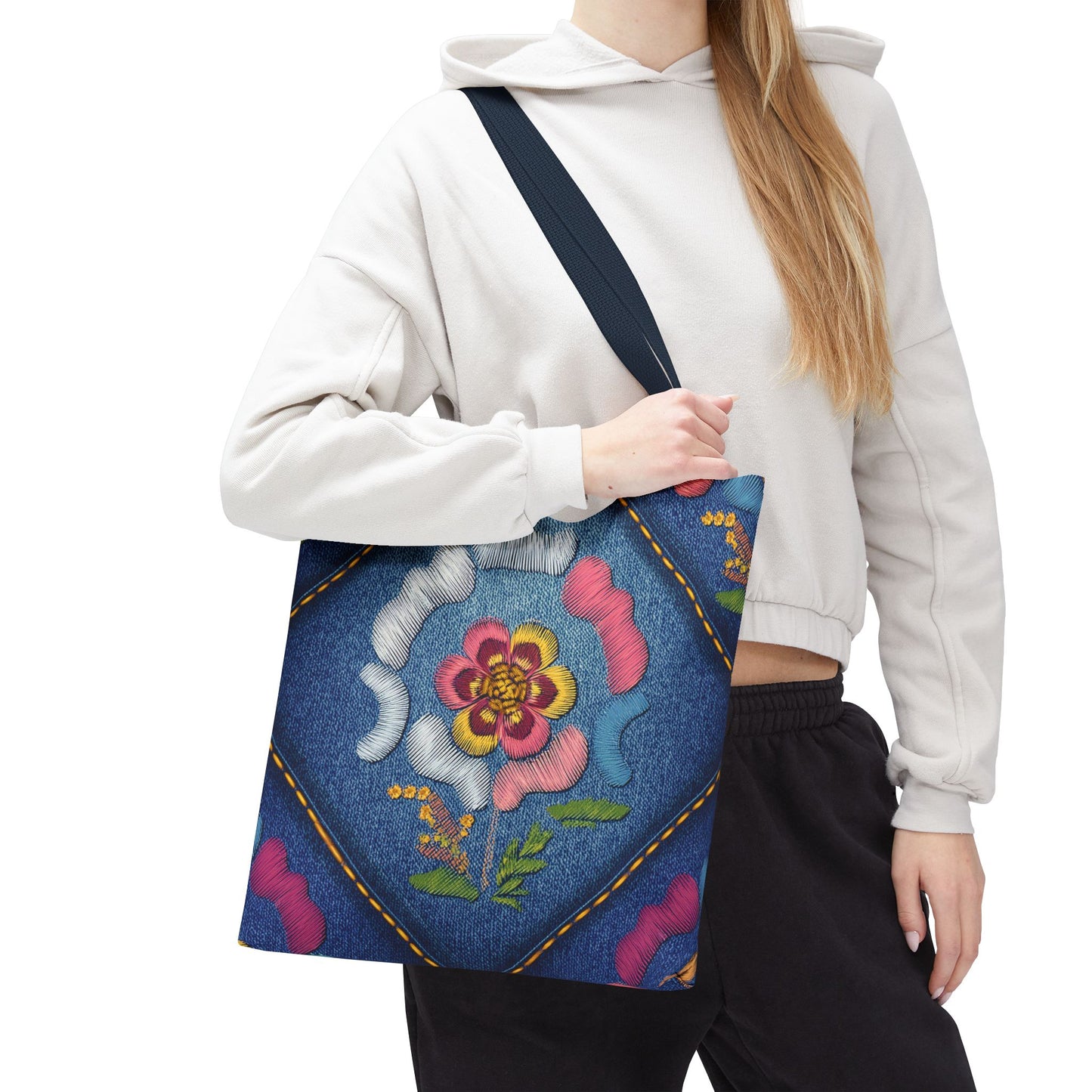 Denim Fabric Imitation Print Unisex Canvas Bag Poly Spun 3 Sizes Tote Bag 159-4
