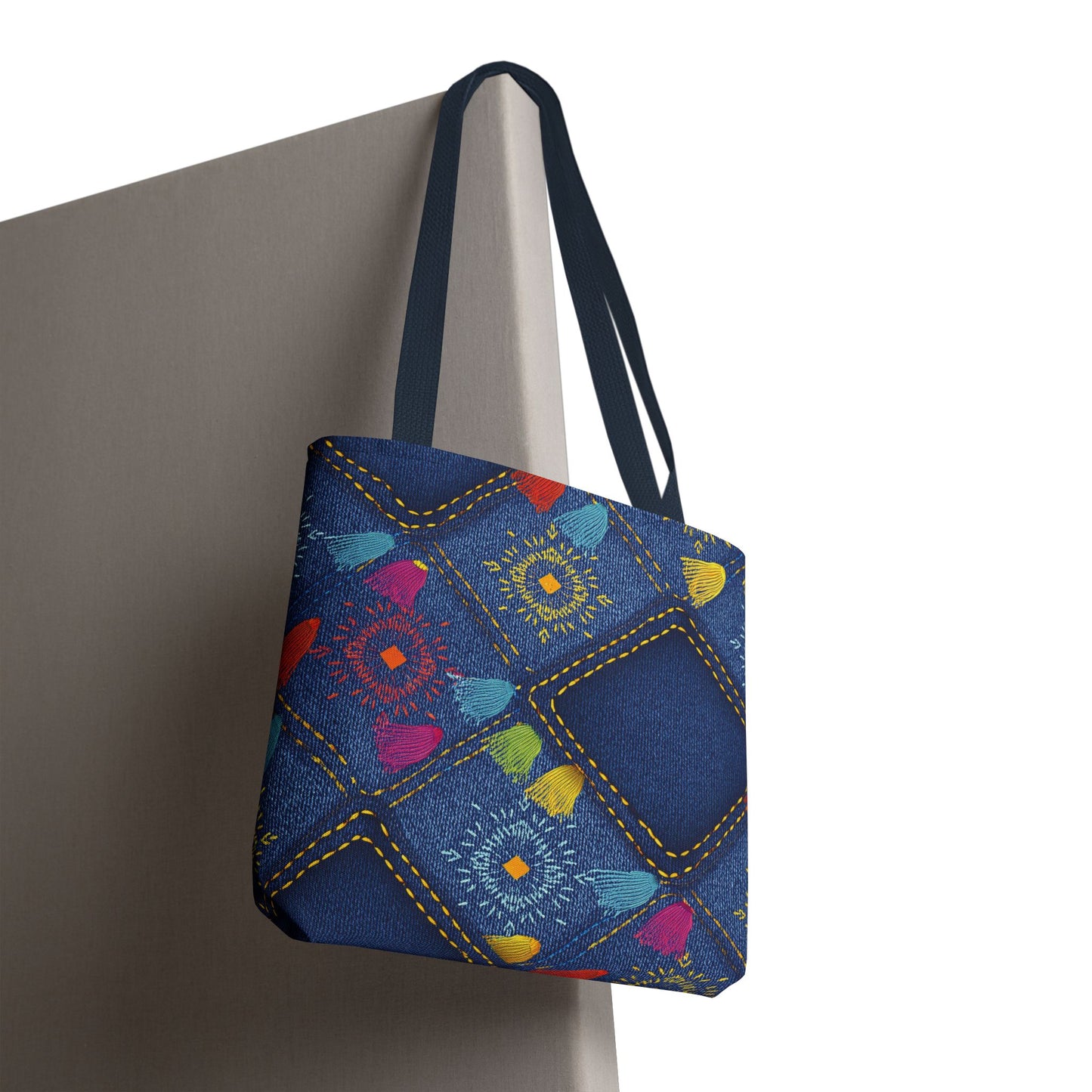 Diwali Graphic Denim Fabric Imitation Print Unisex Canvas Bag Poly Spun 3 Sizes Tote Bag 205-27