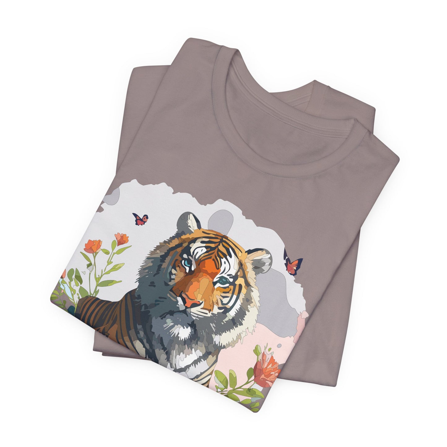 Floral Tiger Graphic Tee, Animal Shirt, Tiger Shirt, Flower Top, T-Shirt with Animal, Art Design