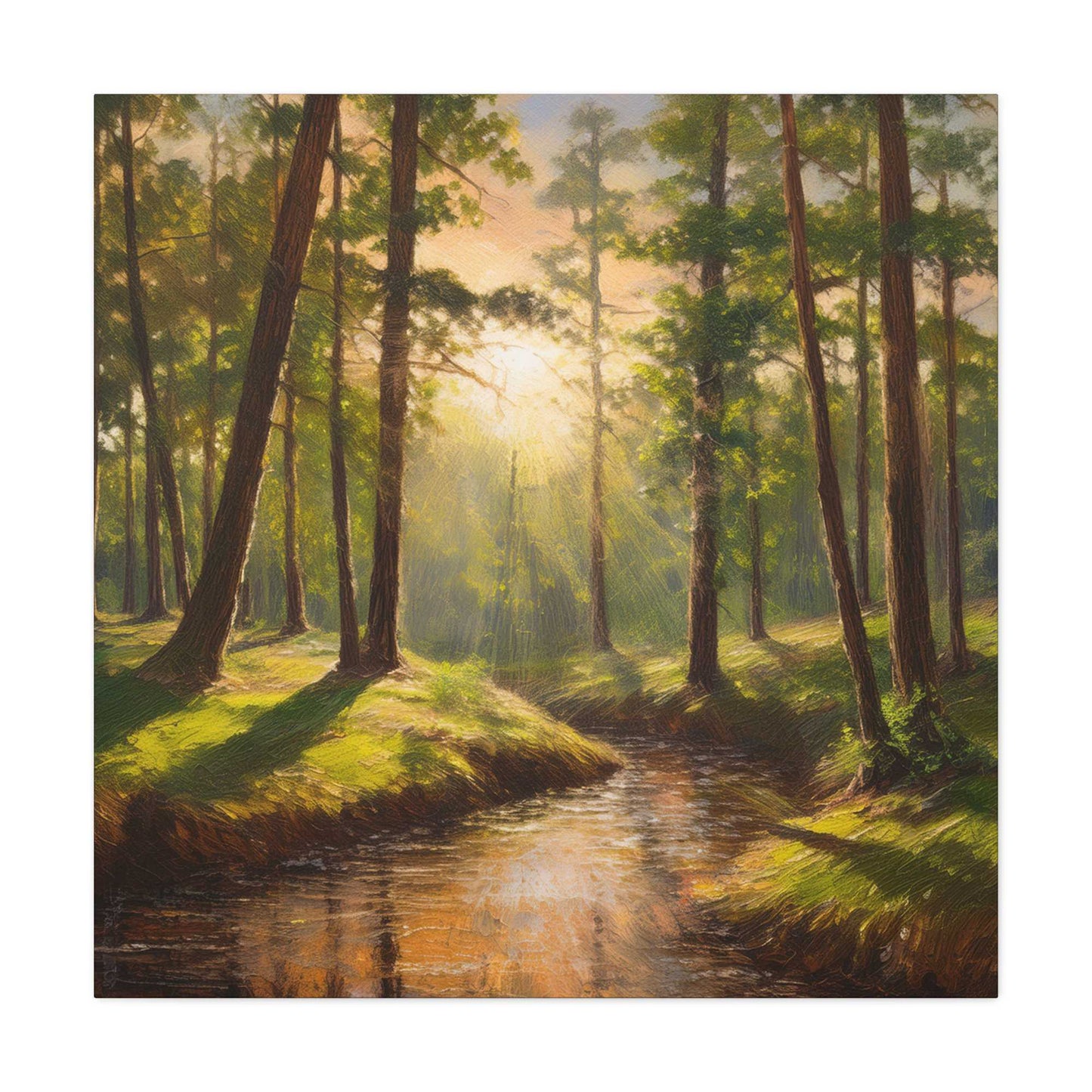 Forest Print Canvas, Trees Oil Paint Print 20x20, 24x24, 30x30, 32x32, 36x36 Art Design Print Pine-Wood Inner Frame MC-73