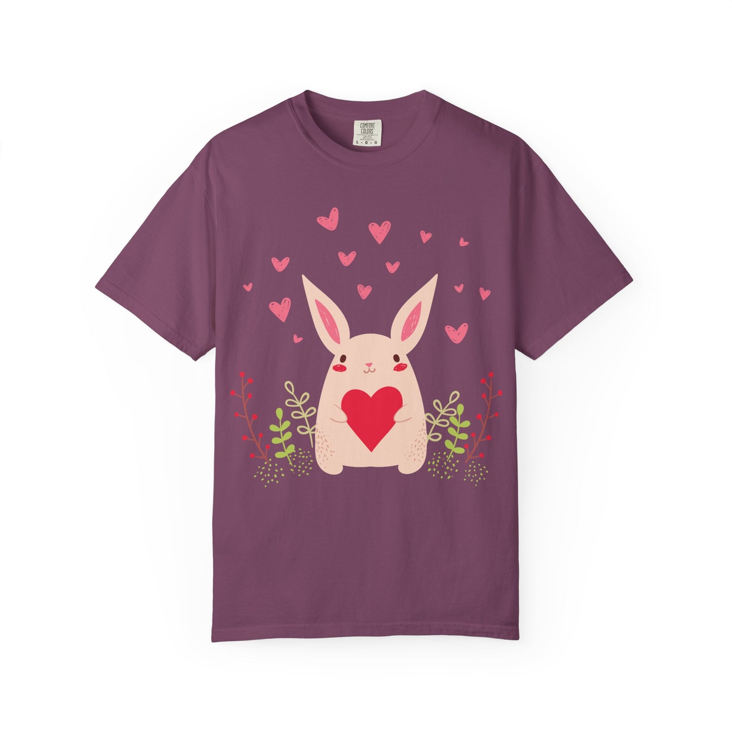 Easter Bunny Heart T-Shirt, Tee Shirt with Easter Signature, T Shirt with Easter Prints, Tee Shirt with Easter Design