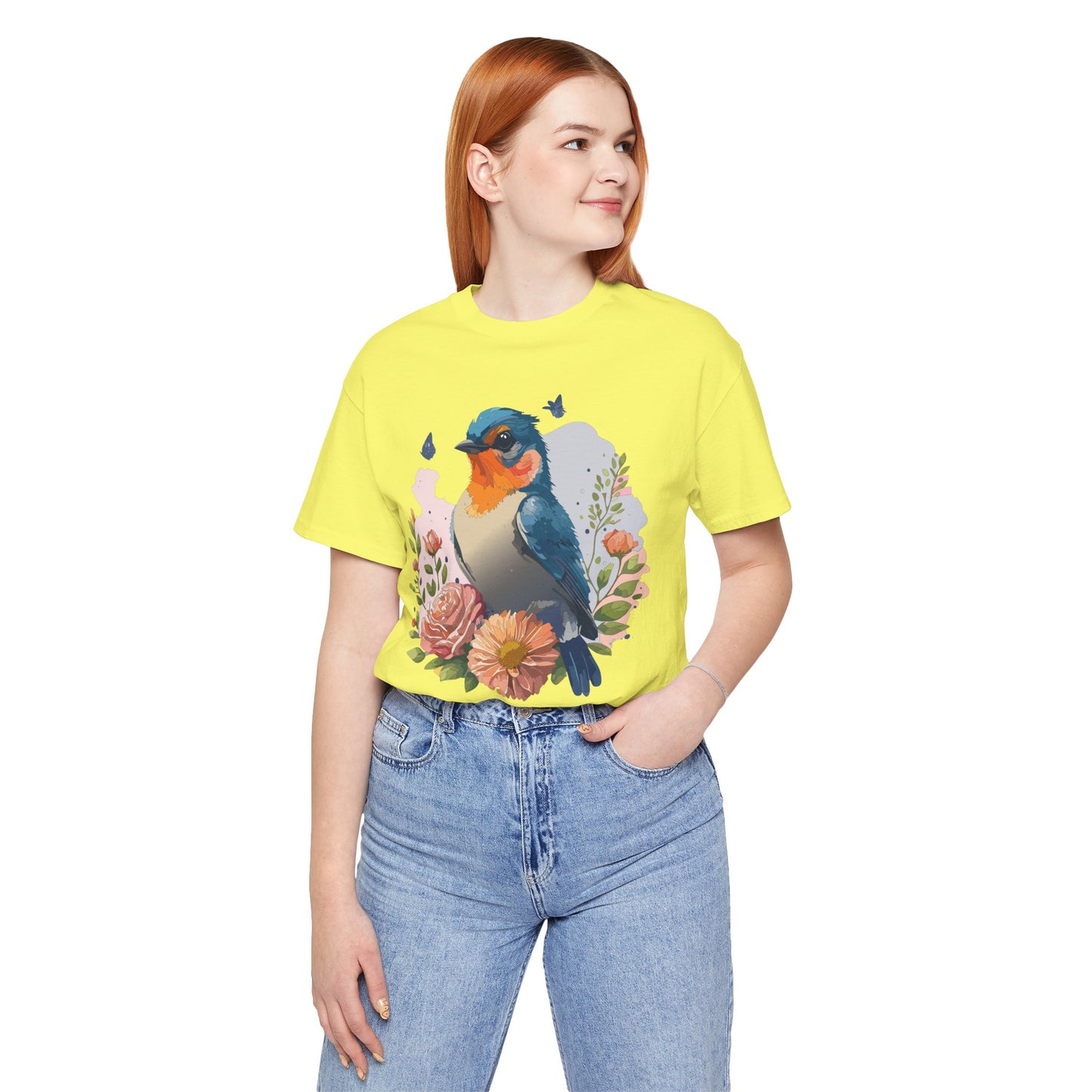 Floral Bird Tee, Animal Shirt, Bird Shirt, Floral Tee, Flower T-shirt, T-Shirt with Animal