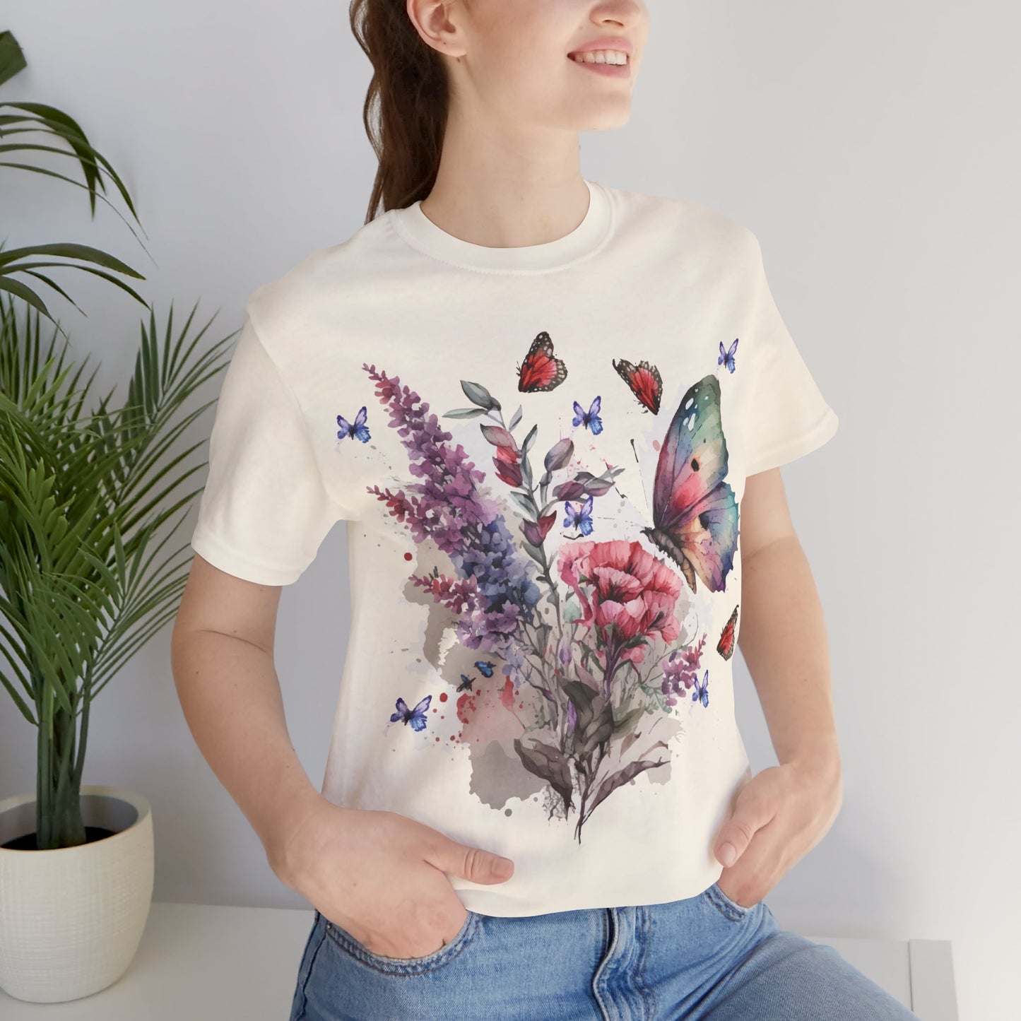 Cotton Tee Shirt with Butterfly Prints