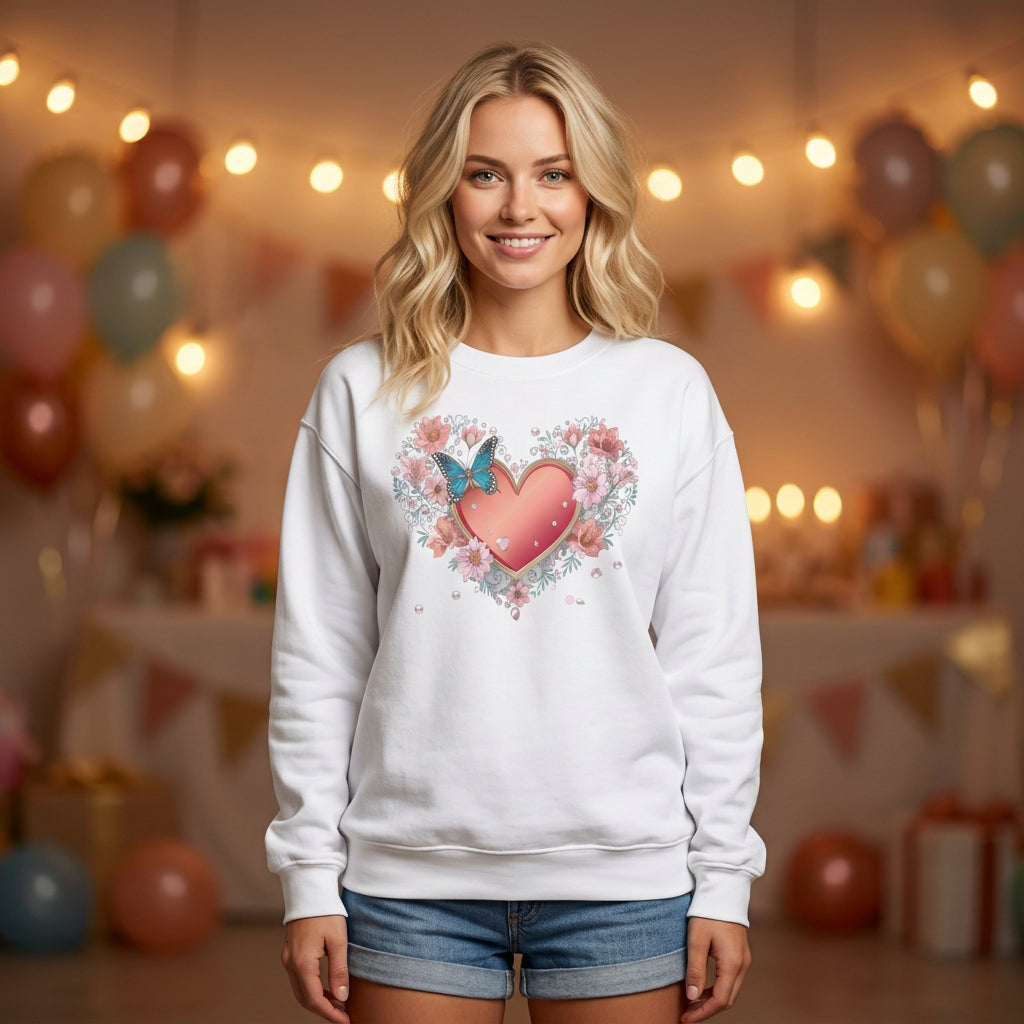 Floral Heart Love Graphic Valentine's Day Sweatshirt Unisex 50/50 Cotton-Poly Sweatshirt w26