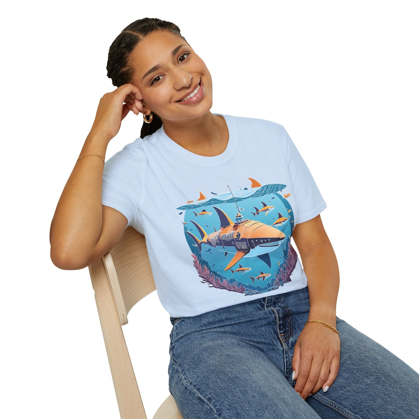 Ocean Tee Shirt Unisex Softstyle Cotton Tee 4.5 Oz Lightweight U Boat Theme Design