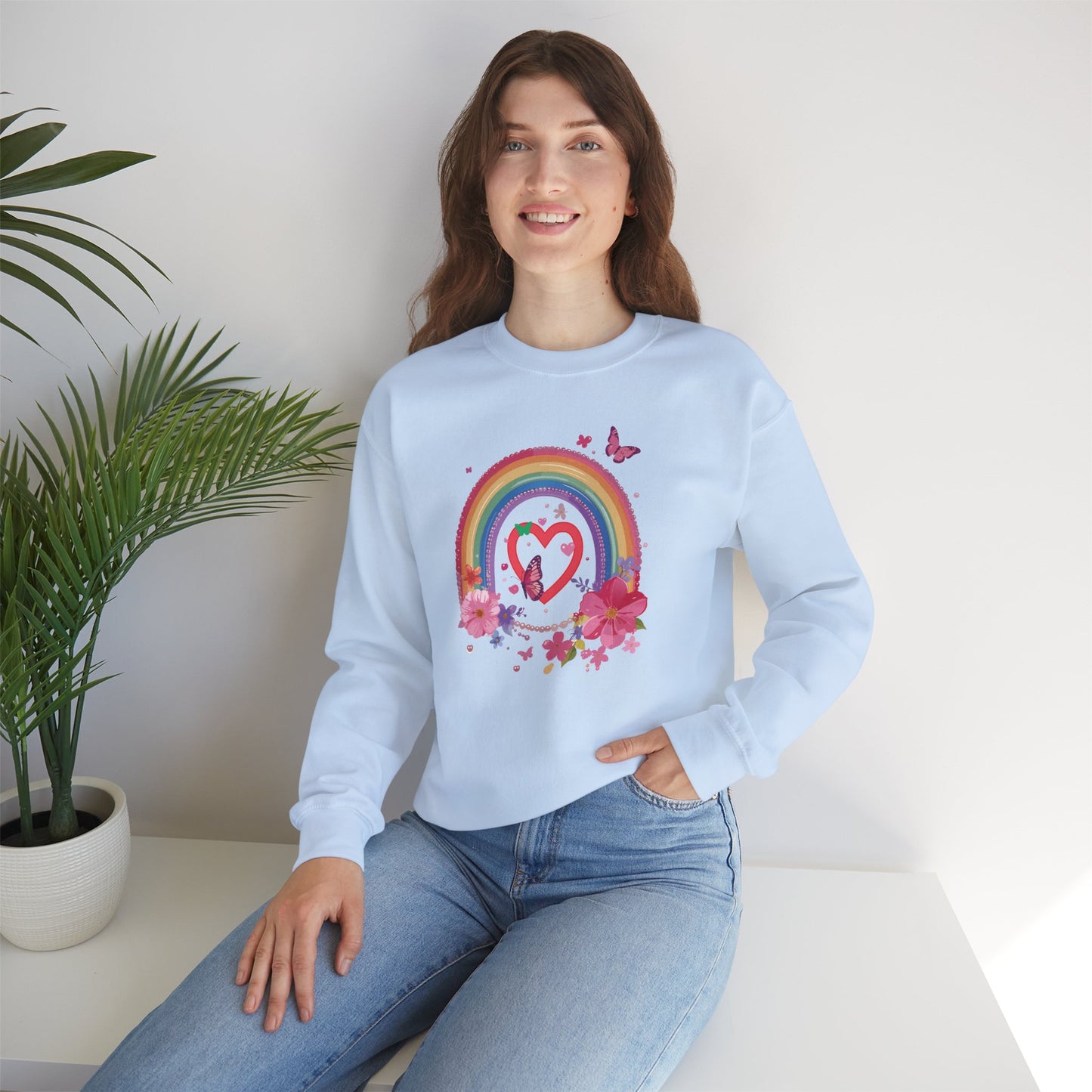 Rainbow Heart Sweatshirt, Floral Heart Sweatshirt, Floral Love Sweatshirt, Valentine's Day Sweatshirt, Rainbow Heart Floral Sweatshirt 112