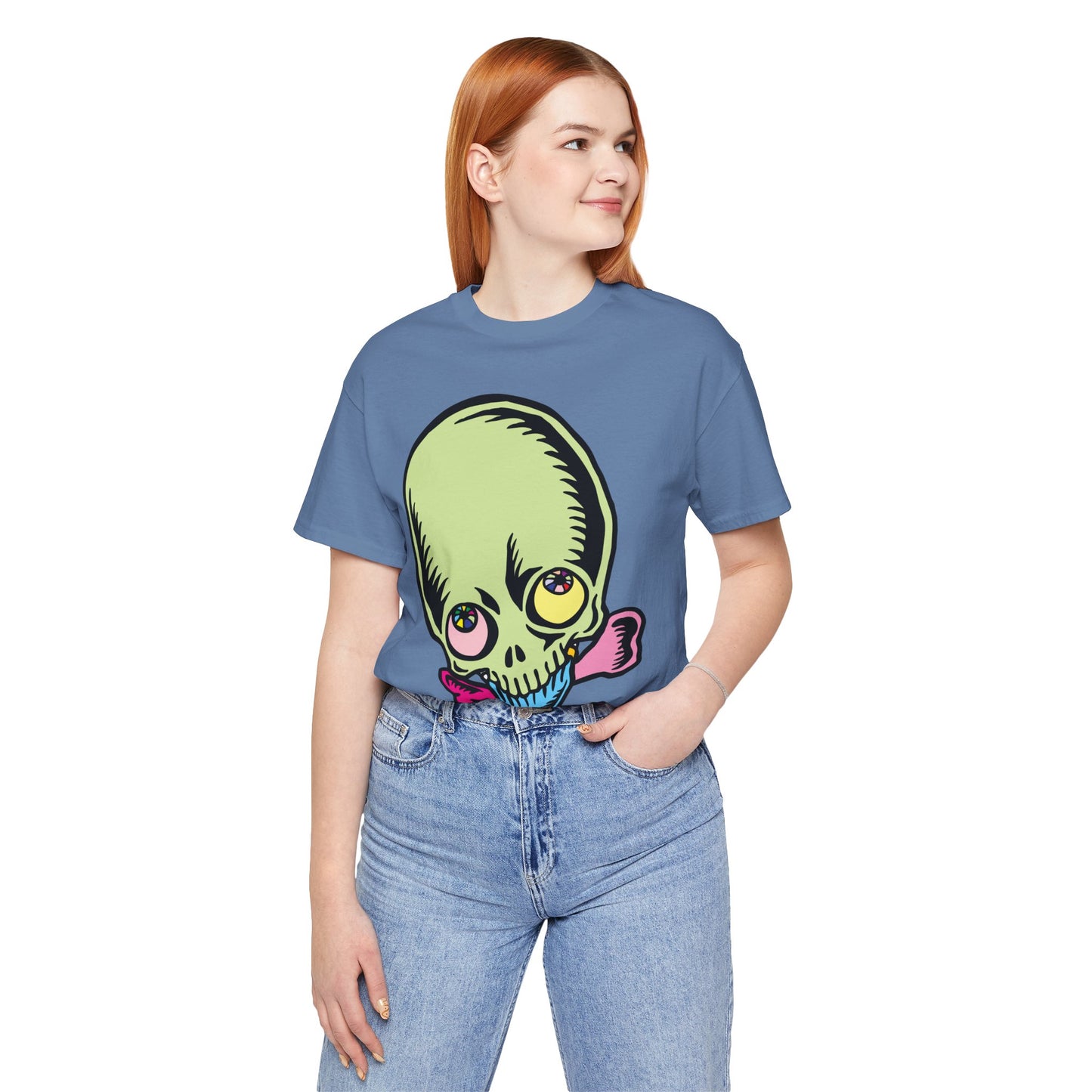 Lt Green Skull Graphic Design Tee, Skull Shirt, Vintage Tees, Art Design T-Shirt, Vintage Graphic Tee, Art Shirts with Skulls