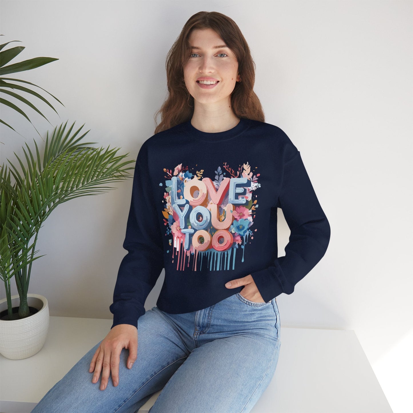 Floral Love Sweatshirt Unisex Valentine Day Crewneck 50 50 Cotton Polyester Cozy Warm Heavy Blend