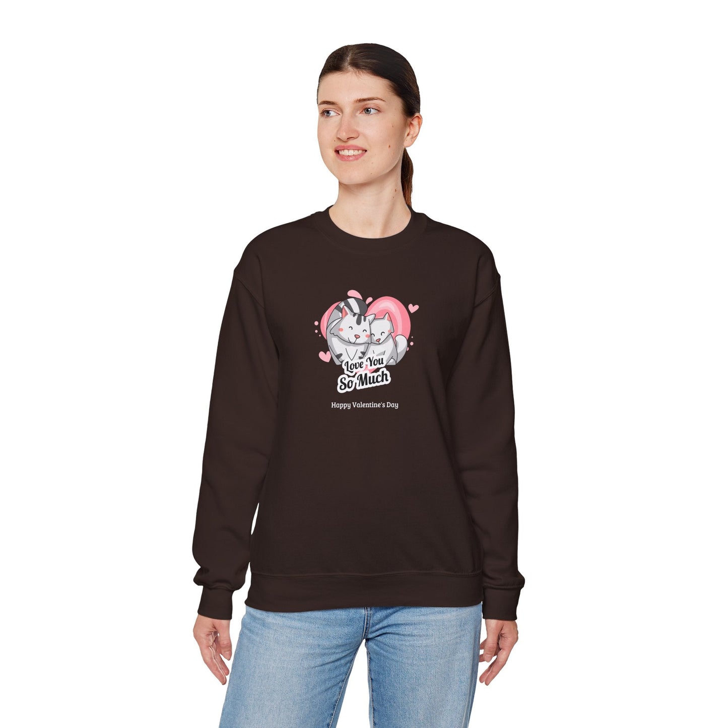 Cat Heart Sweatshirt Valentines Day Unisex 50 50 Cotton Poly Crewneck Gildan 18000
