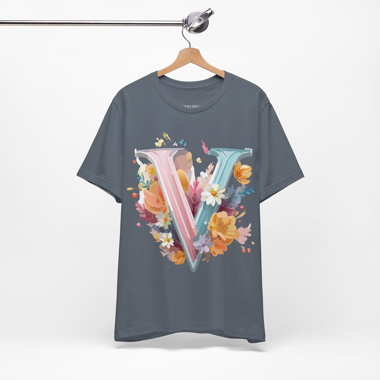 Letter V Shirt Graphic Tee Unisex Jersey Short Sleeve Vintage Inspired Artwork Adelpha