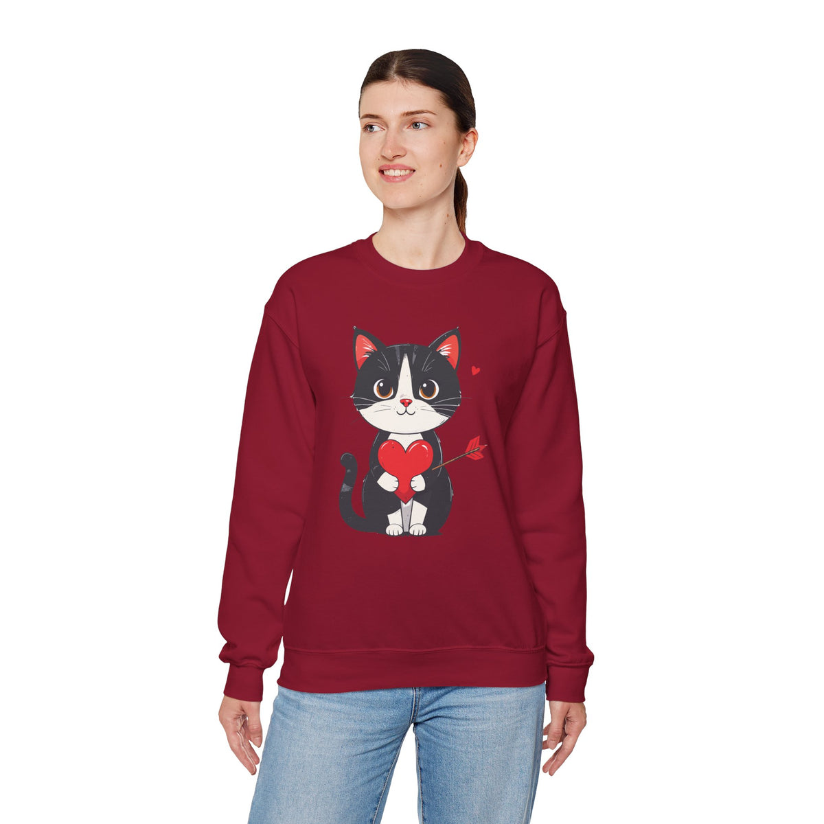 Cat Heart Sweatshirt, Heart Sweatshirt, Cat Sweatshirt, Valentine's Day Sweatshirt, 50/50 Cotton-Poly Animal Sweatshirt 103