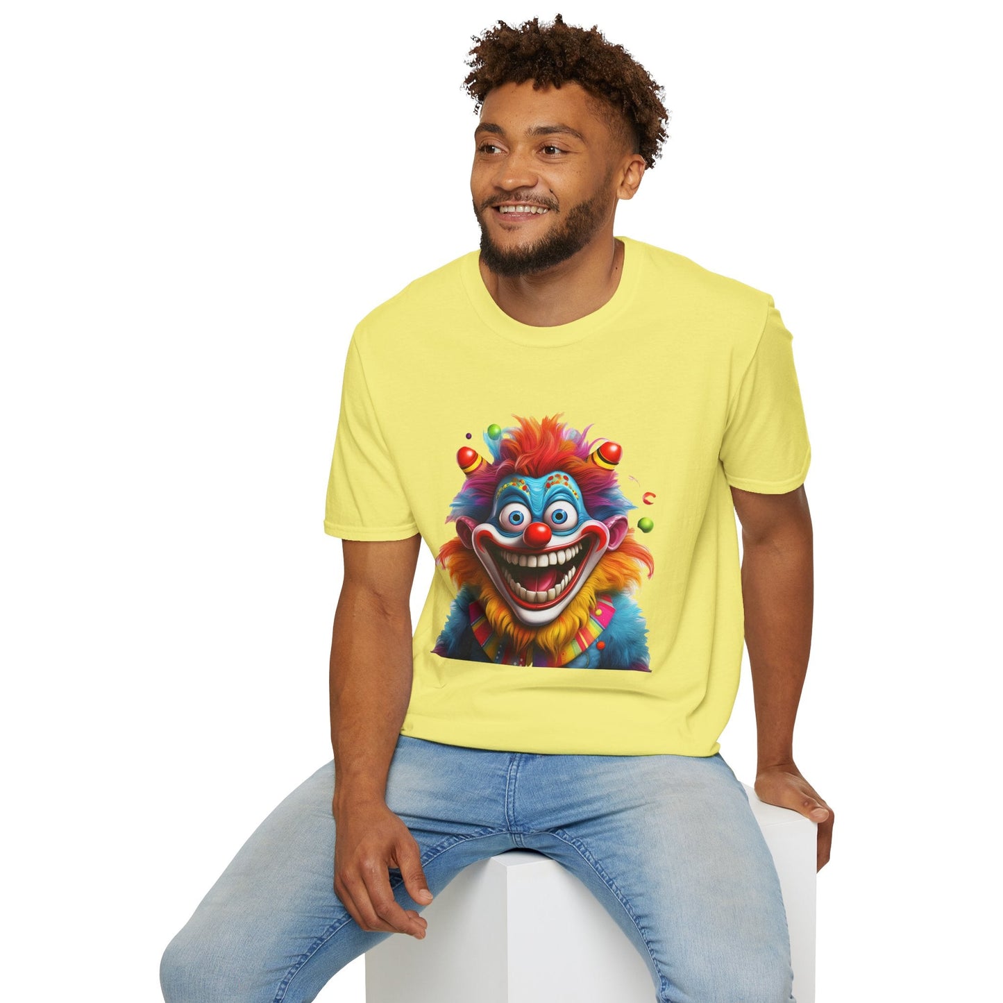 Clown Themed Unisex T Shirt Funny Man Circus Scary Man Tee Gildan Softstyle 64000 Cotton