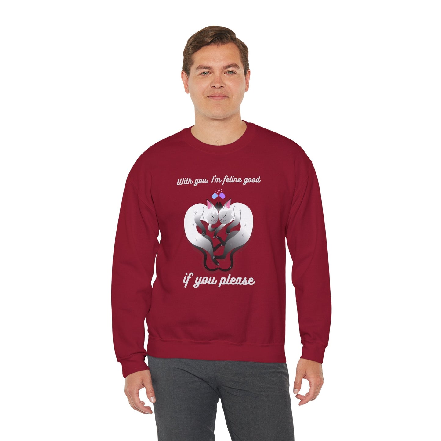 Double Cat Heart Sweatshirt Unisex Fifty Fifty Cotton Poly Valentines Day Sweatshirt