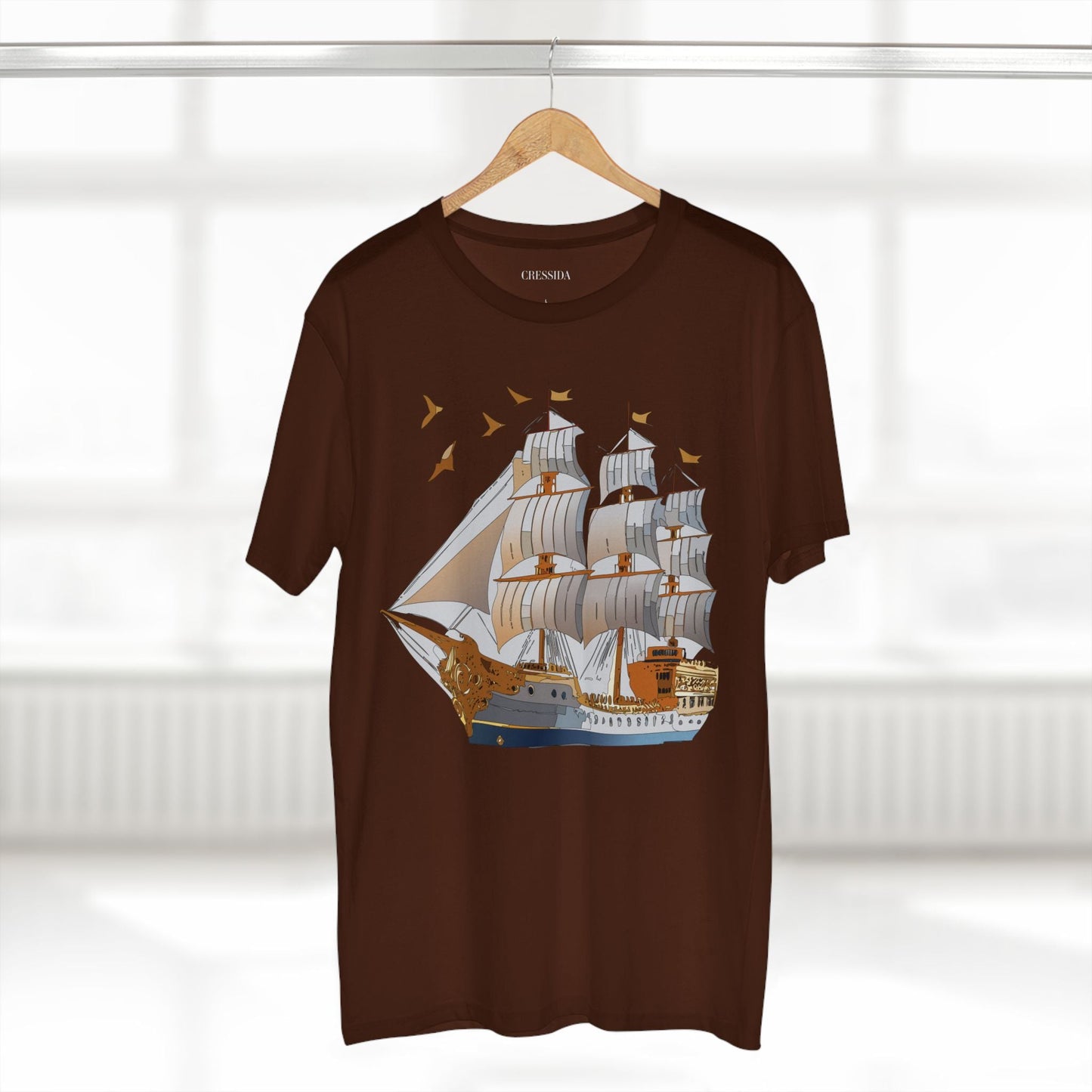 Ship Graphic Unisex 100 Cotton T-Shirt with Gold Frigate Art Design 4