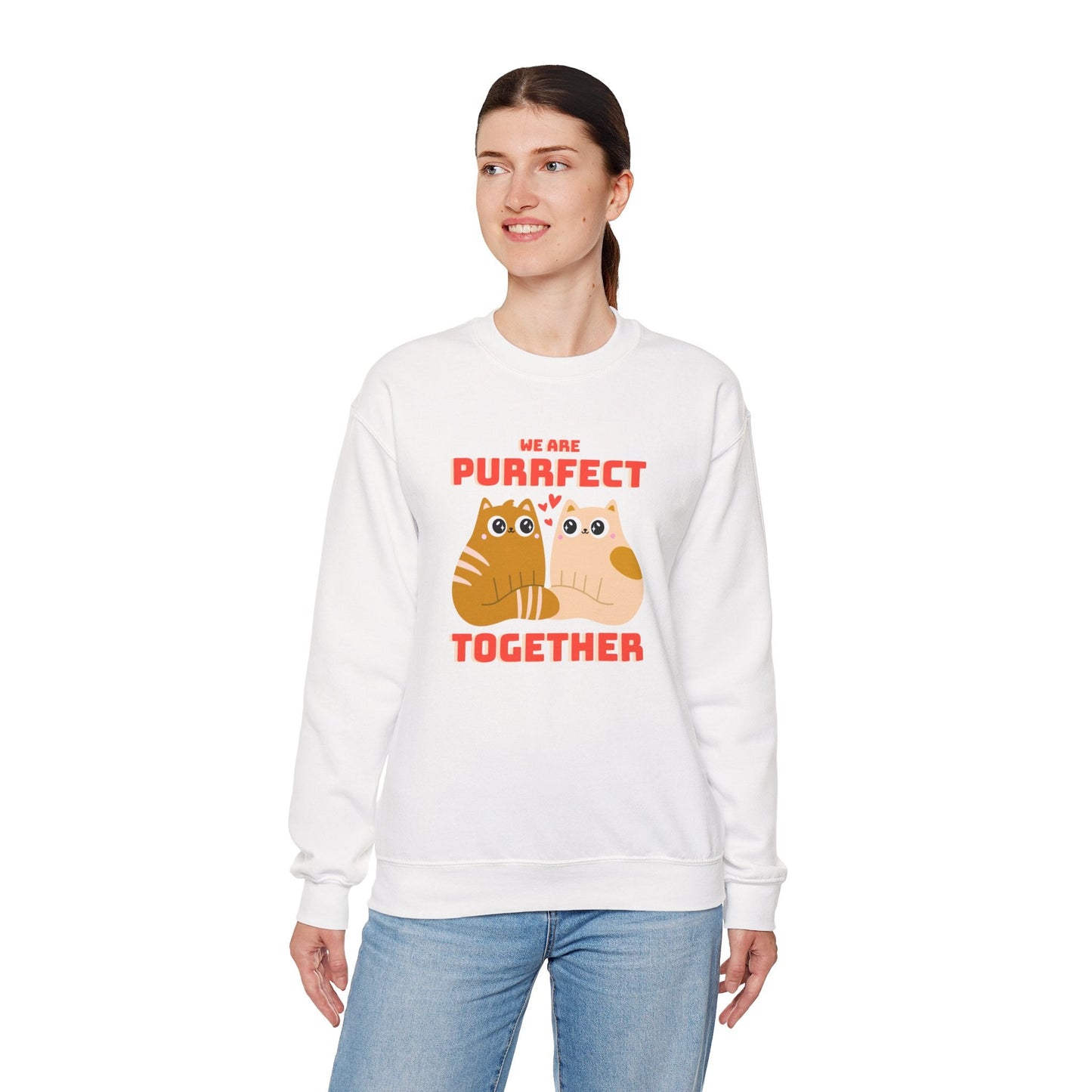 Cat Heart Sweatshirt Unisex 50/50 Cotton-Poly Blend Valentine Gift For Cat Lovers