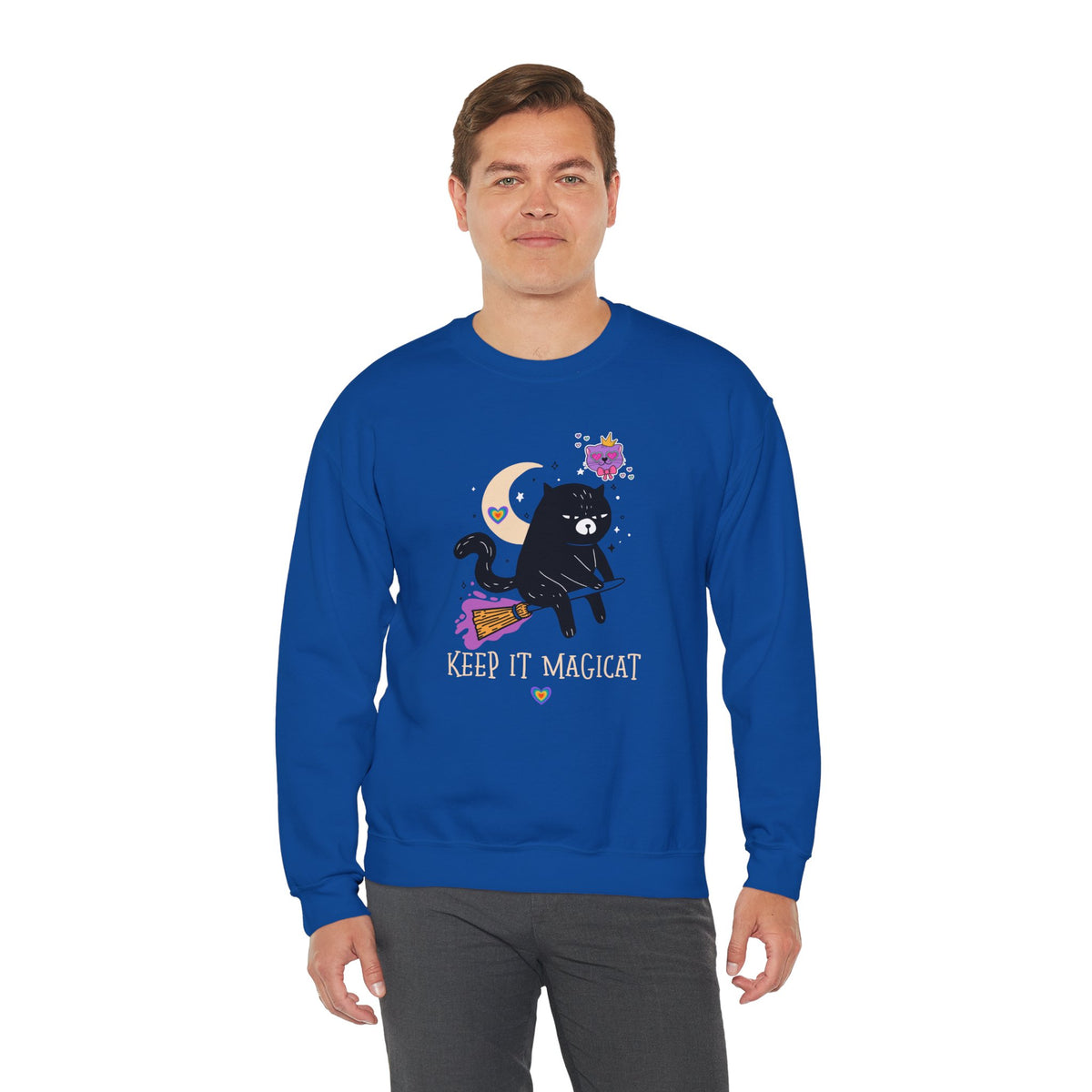 Flying Cat Graphic Valentine's Day Sweatshirt Unisex 50/50 Cotton-Poly Sweatshirt w73