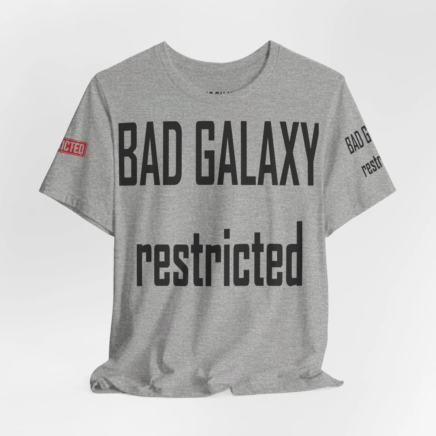 Bad Galaxy Tee Shirt With Red Stamp 100 Percent Cotton Made In USA Eco Friendly Inks