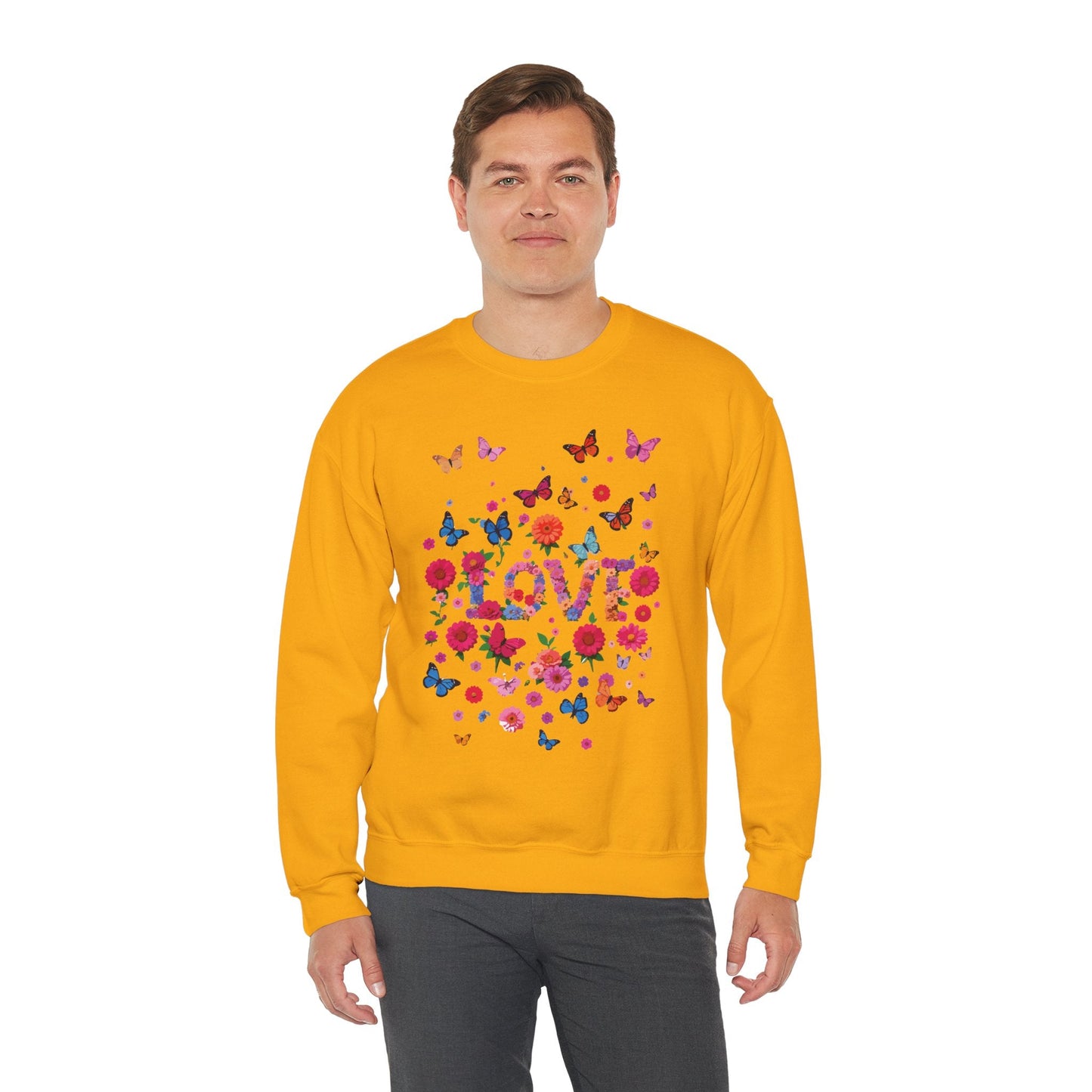 Unisex Floral Love Butterfly Sweatshirt Fifty Fifty Cotton Poly Valentine Day