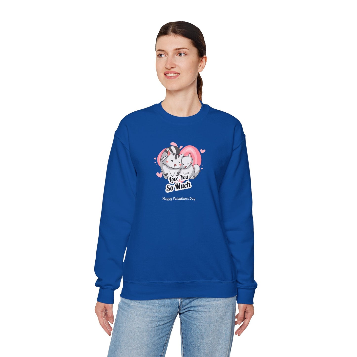 Cat Heart Sweatshirt Valentines Day Unisex 50 50 Cotton Poly Crewneck Gildan 18000