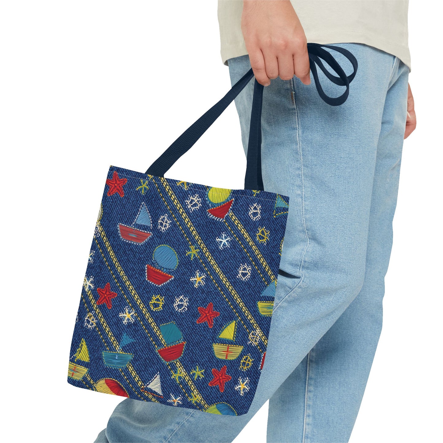 Denim Fabric Imitation Print Unisex Canvas Bag Poly Spun 3 Sizes Tote Bag 182-15