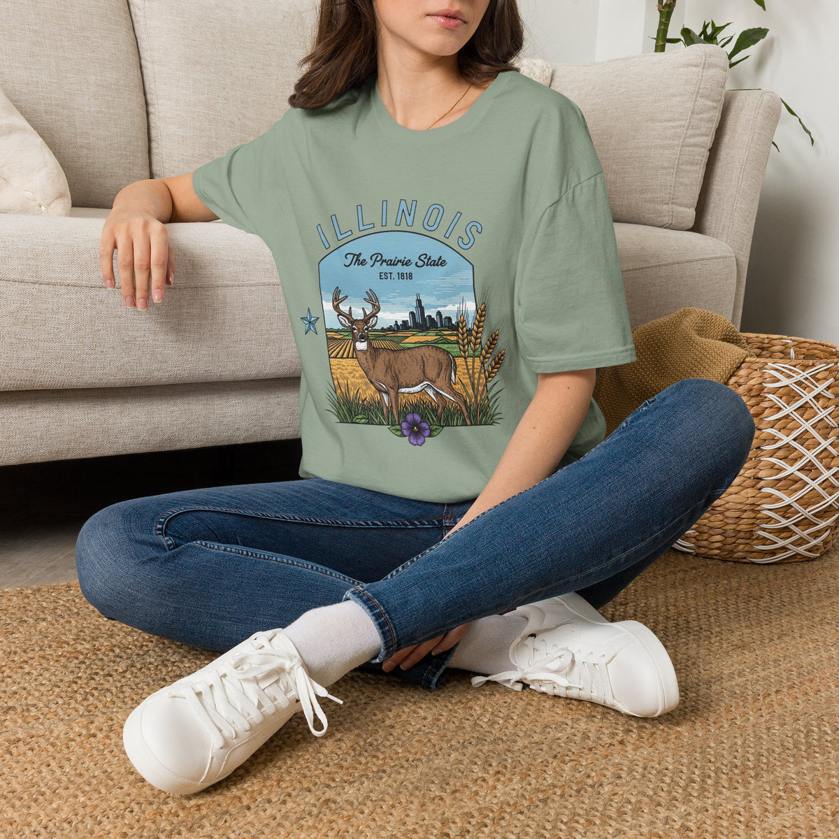 Illinois Deer T-Shirt — The Prairie State Wildlife Travel Tourist Graphic Tee Unisex 100 Cotton Gildan T-Shirt
