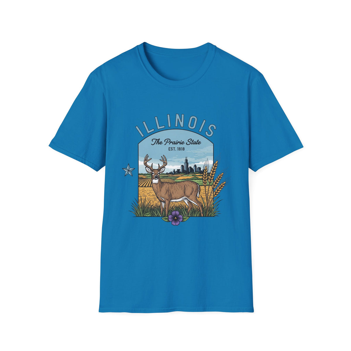 Illinois Deer T-Shirt — The Prairie State Wildlife Travel Tourist Graphic Tee Unisex 100 Cotton Gildan T-Shirt