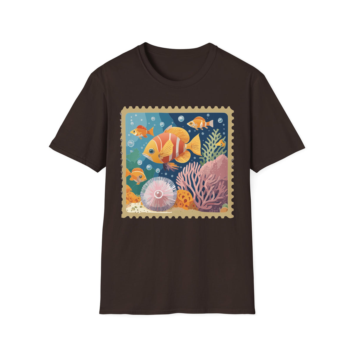 Tropical Clownfish Stamp Tee | Fish Reef Illustration Graphic Tee Unisex 100 Cotton Gildan T-Shirt