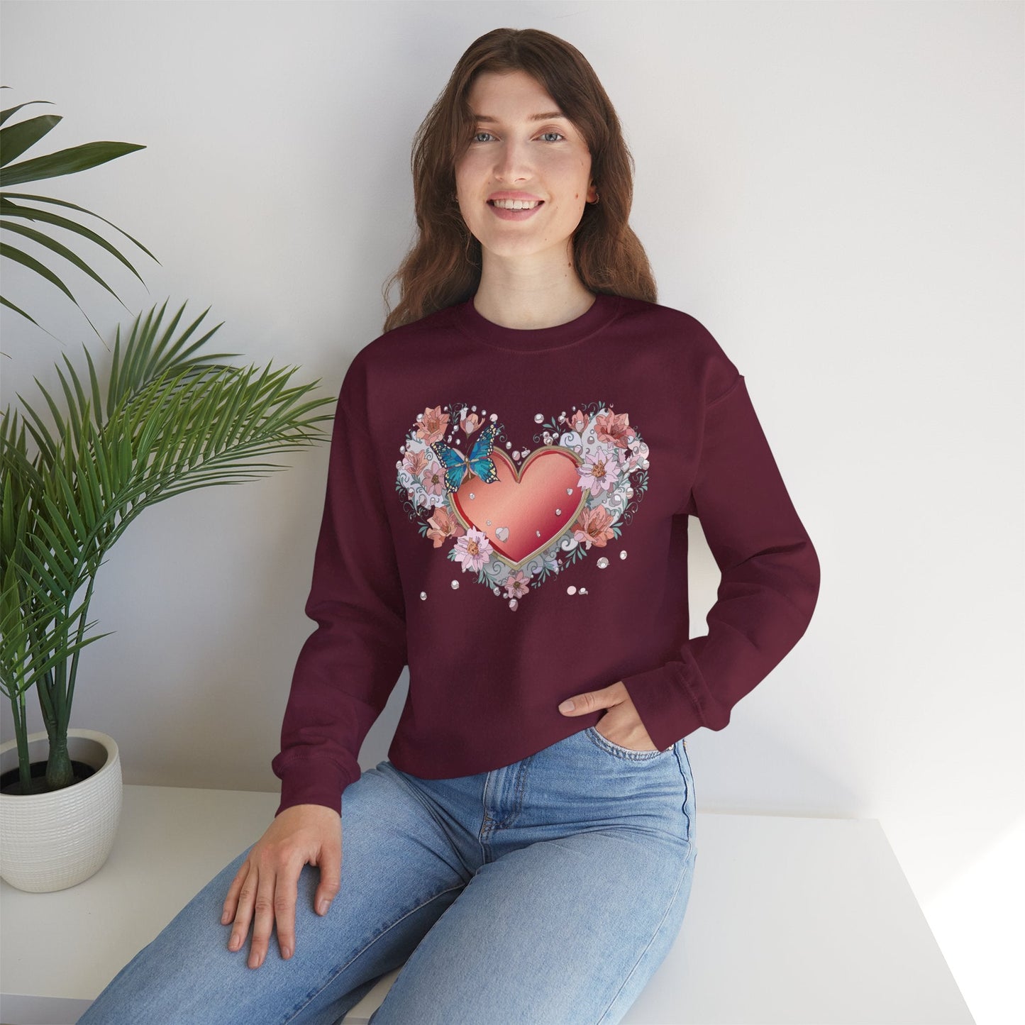 Unisex Floral Heart Sweatshirt With Love Graphic For Valentines Day Gift Cozy Winter Wear