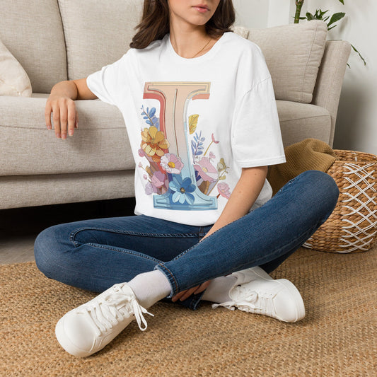 Floral Letter I T-Shirt | Monogram Initial Tee