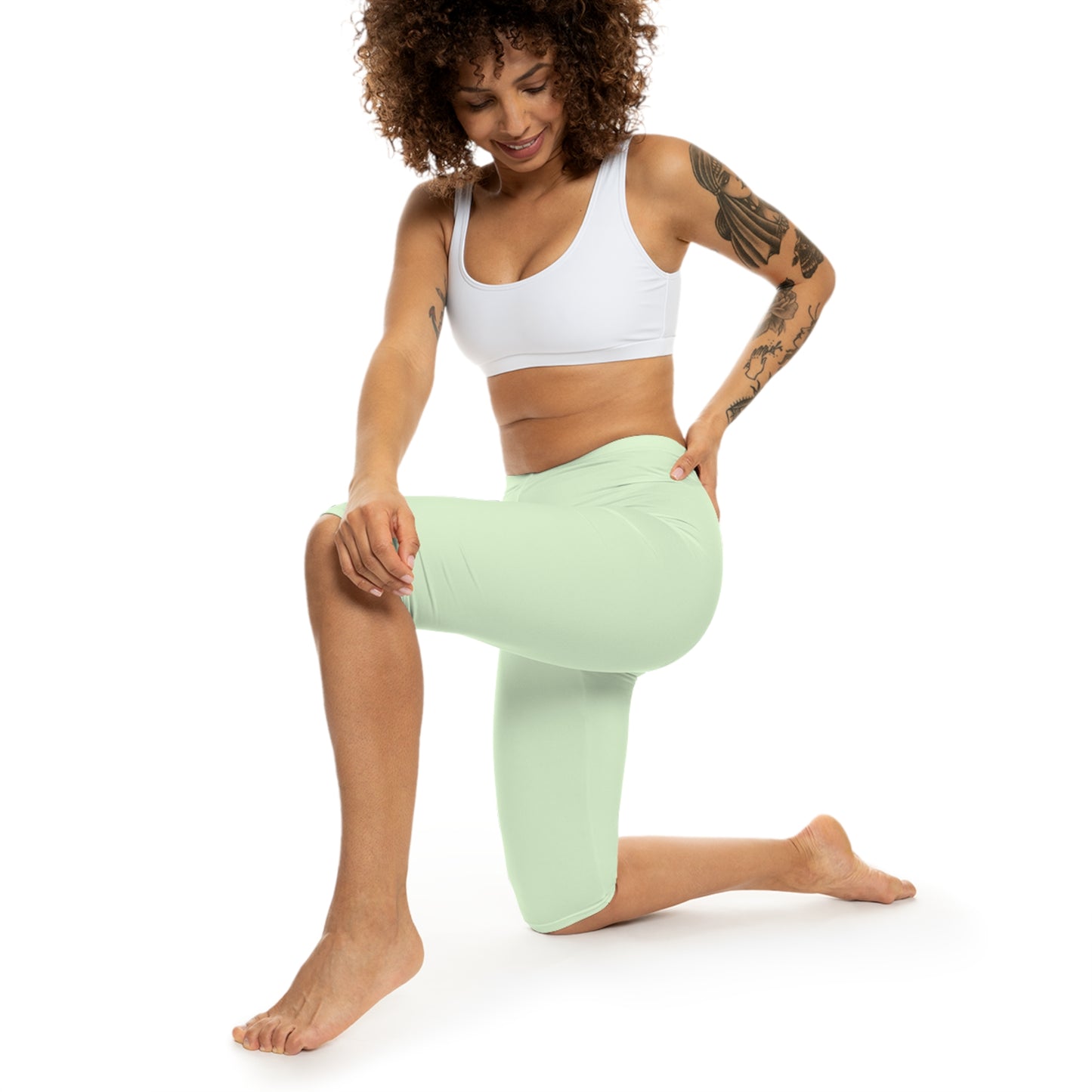 Frosted Mint Color Women's Brushed Suede Poly Span Casual Capri Leggings XS-2XL