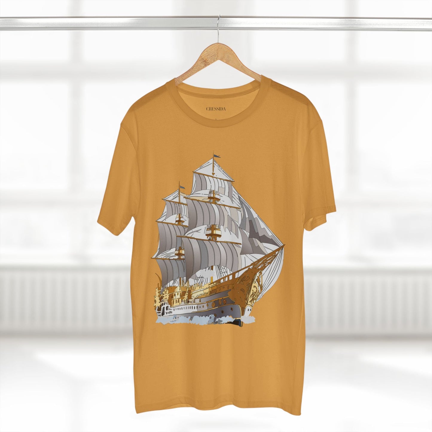 Ship Graphic Unisex 100 Cotton T-Shirt with Gold Frigate Art Design 15