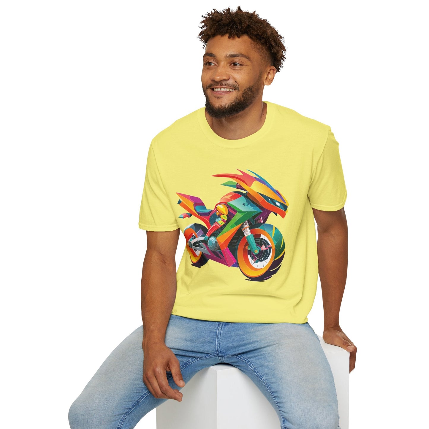 Unisex Bike T Shirt With Motorcycle Artwork Premium Cotton MTB Tee Softstyle 64000