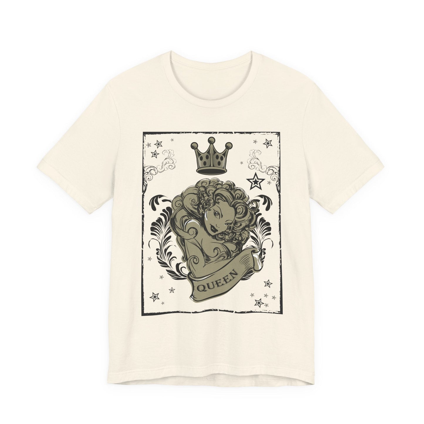 Crown Face Portrait Graphic Tee Vintage Floral Illustration Rock Band T-Shirt
