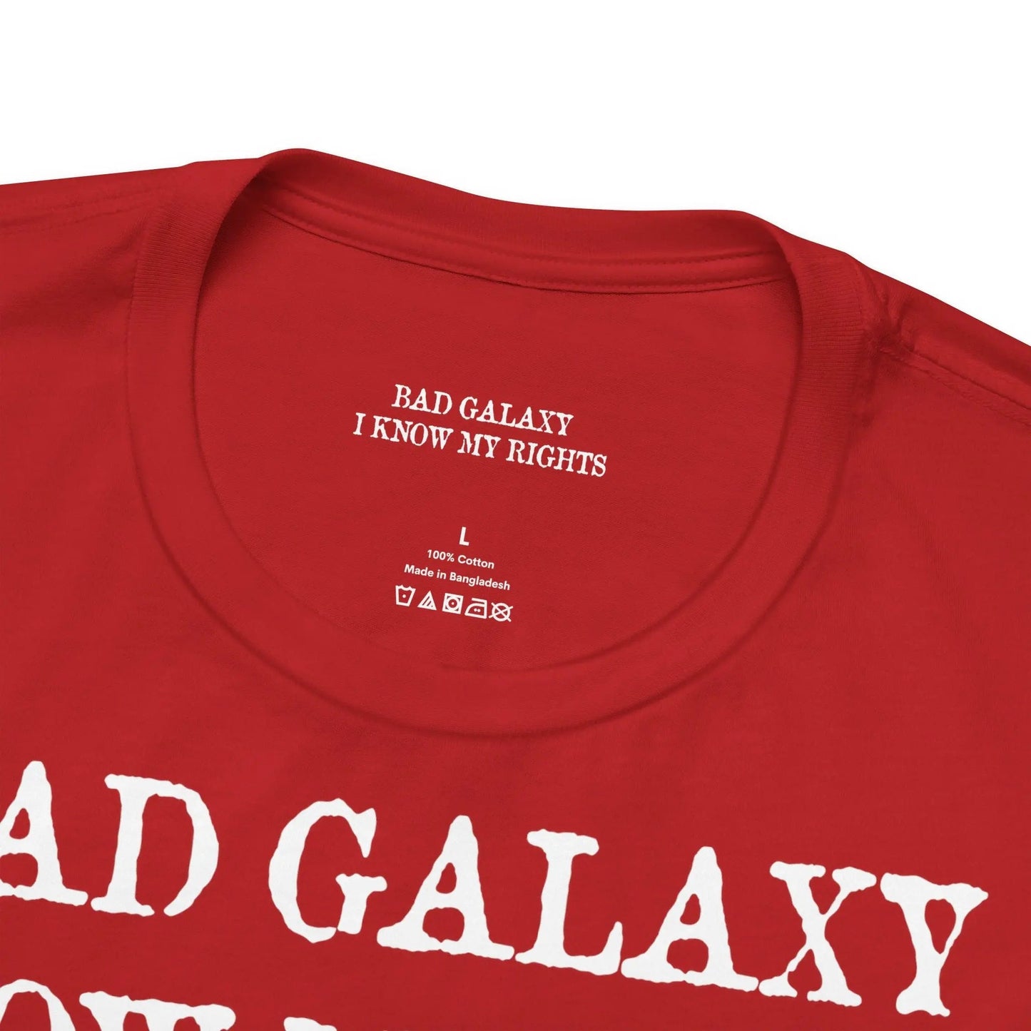 Red Stamp Tee Shirt 100 Percent Cotton From Bad Galaxy Eco Friendly Inks Made To Order In USA